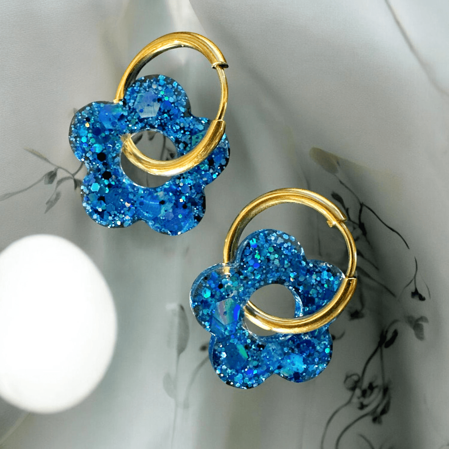 Boucles d'oreilles créole paillette bleu turquoise
