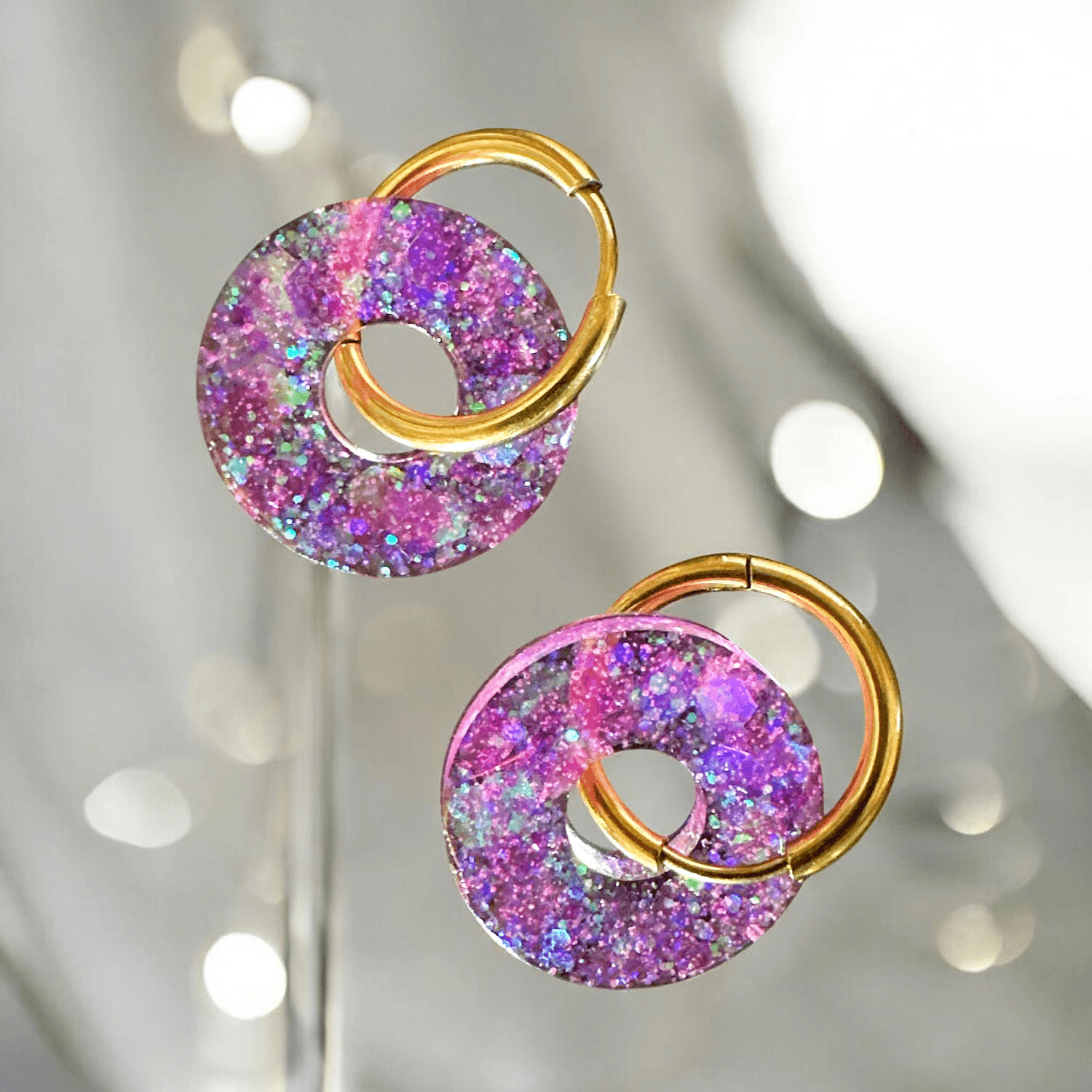 Boucles d'Oreilles cercle paillette rose