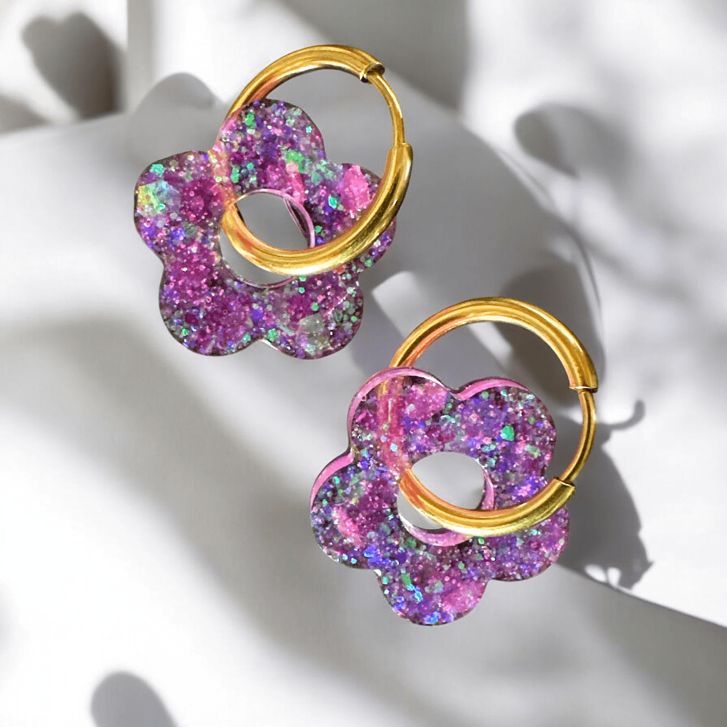 Boucles d'oreilles créole paillette rose