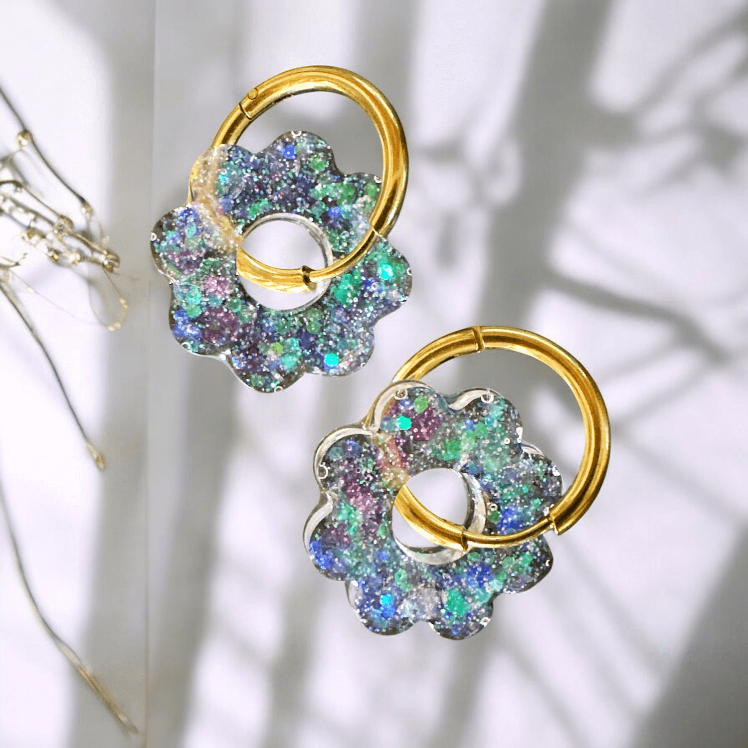 Boucles d'Oreilles soleil Paillette rose pale