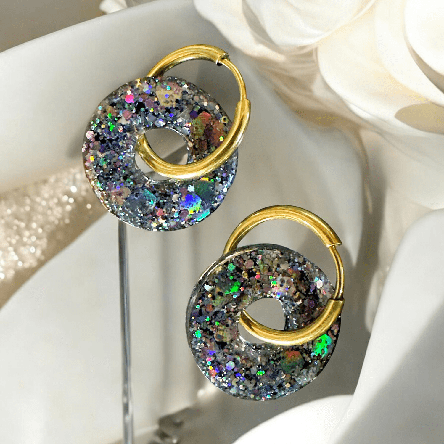 Boucles d'Oreilles cercles paillettes noir