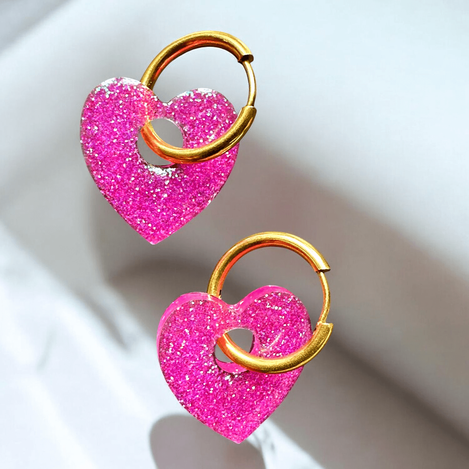 boucles d'oreilles Cœur Paillette fine Rose