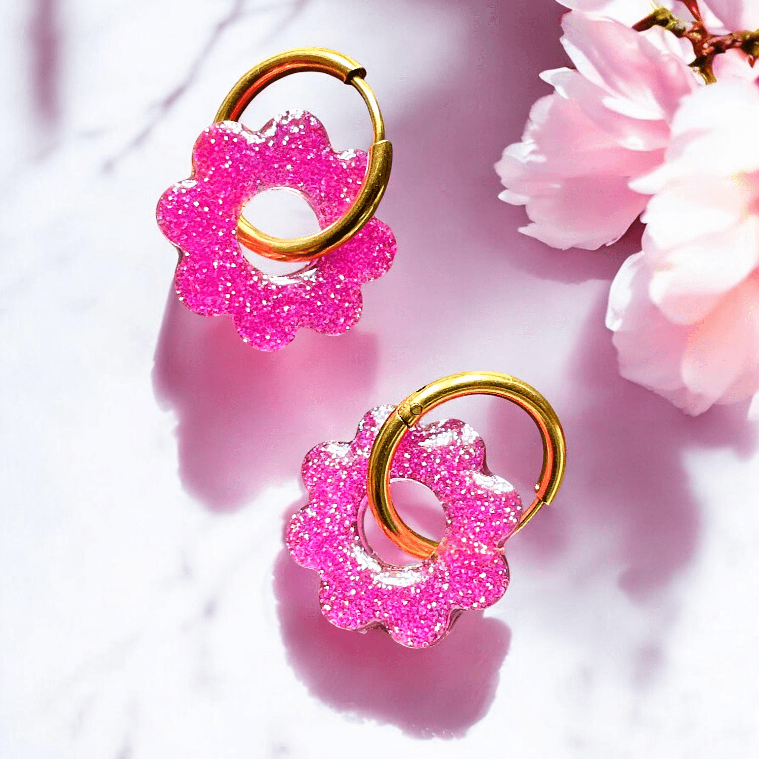 Boucles d'Oreilles soleil Paillette fine rose