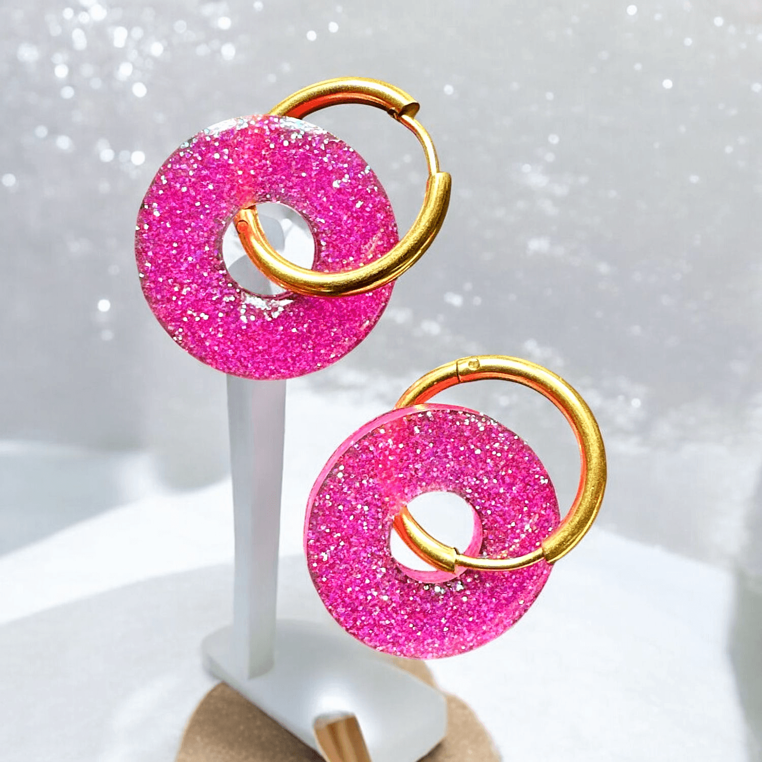 Boucles d'Oreilles cercle paillette fine rose