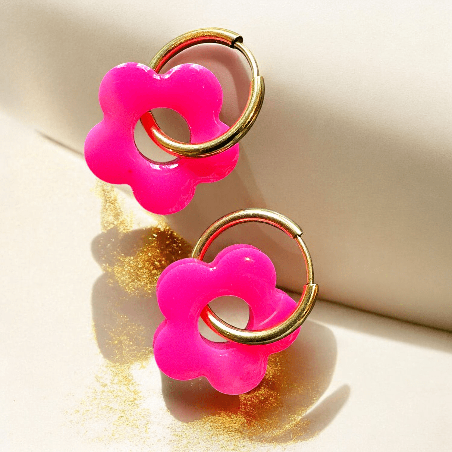 Boucles d'Oreilles Fleur Rose Fluo