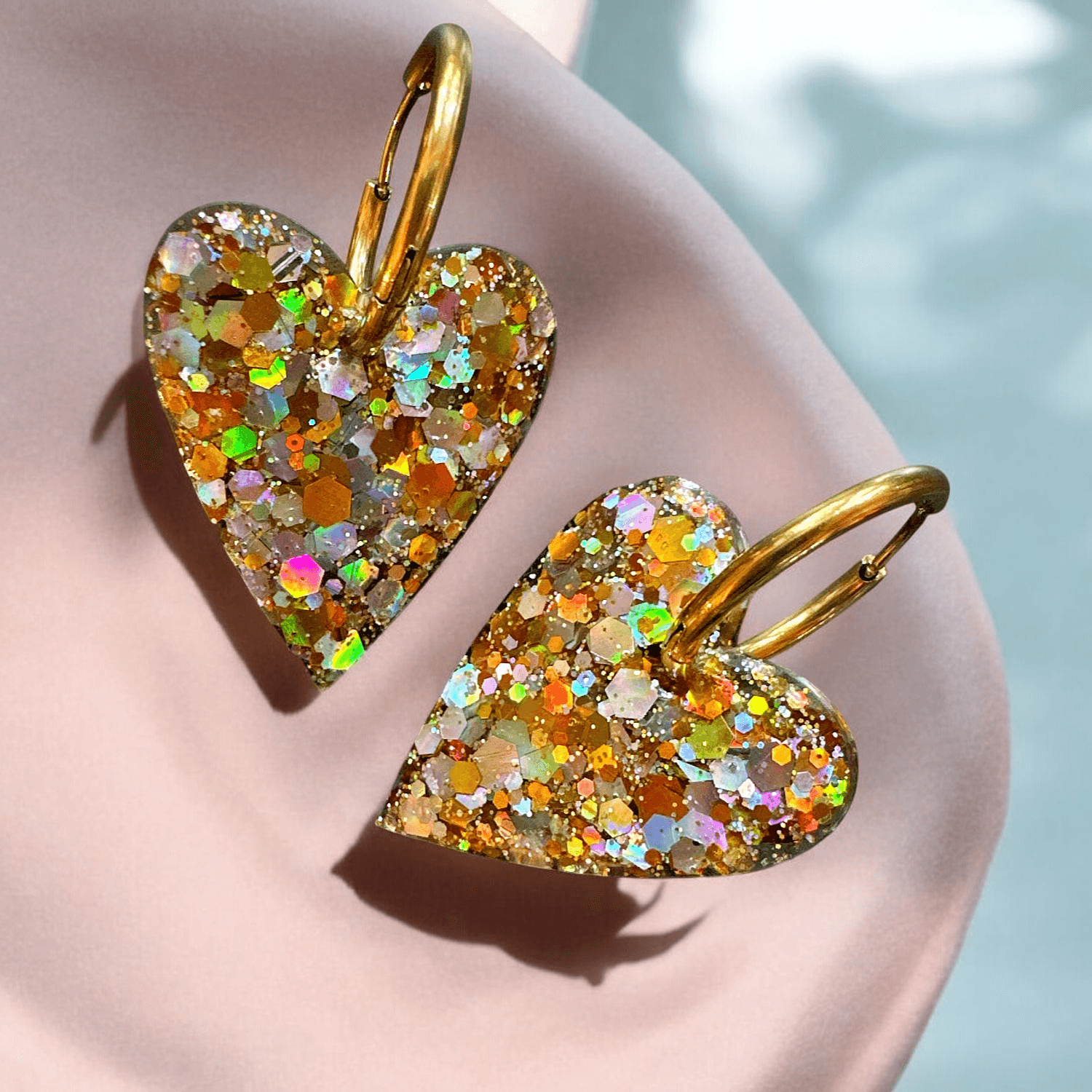 Boucles d'Oreilles maxi Coeur Paillette or et argent