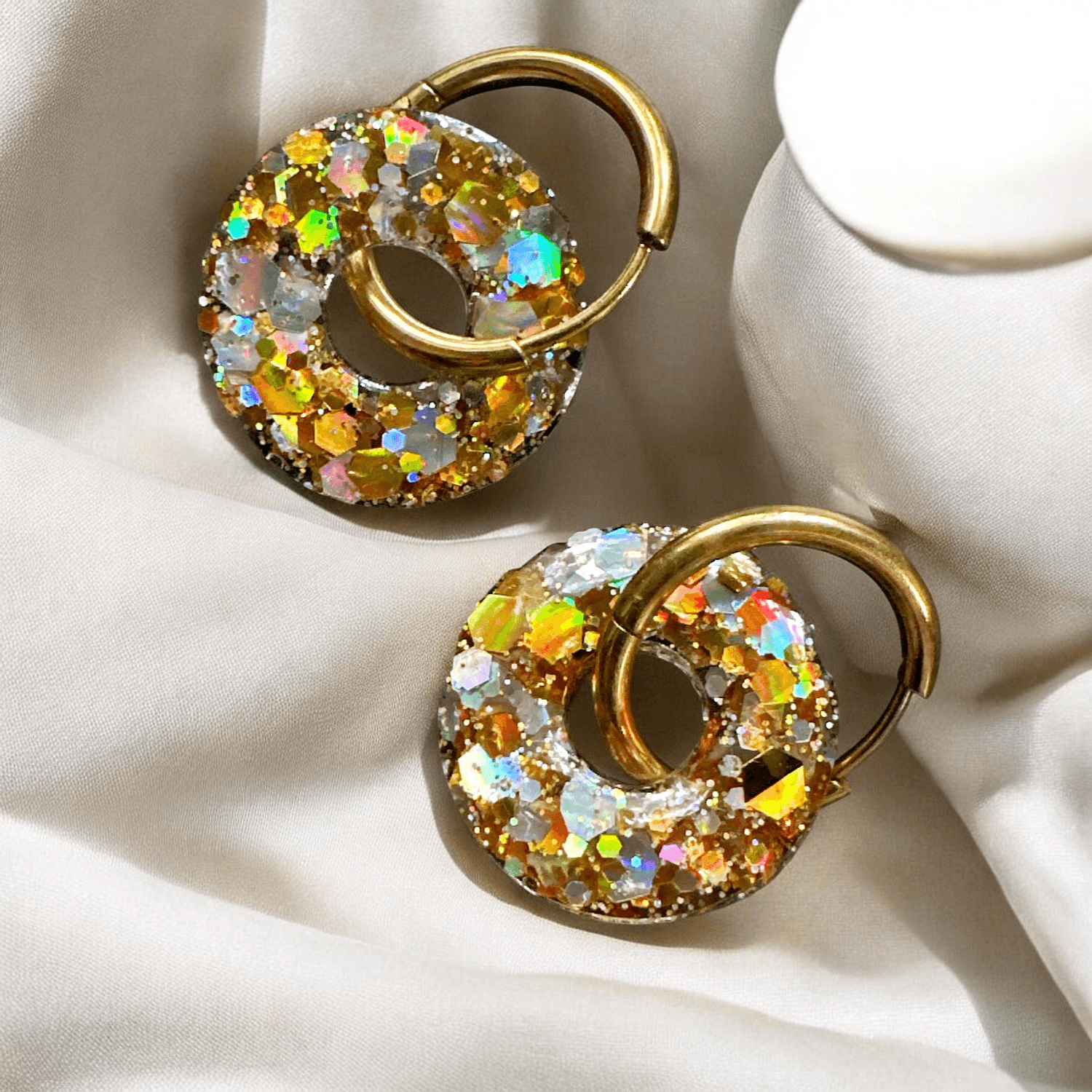 Boucles d'Oreilles cercle paillette or et argent
