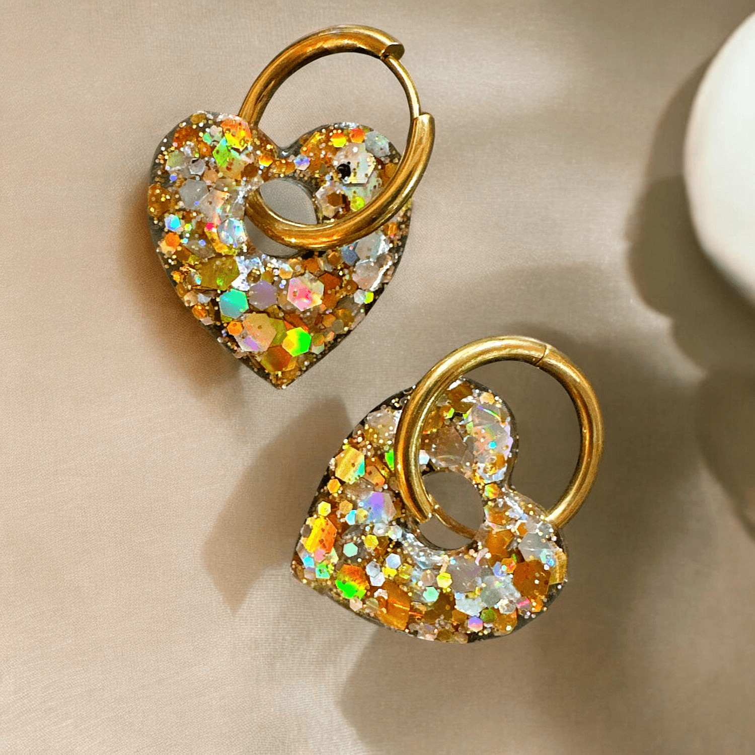 Boucles d'Oreilles Coeur à Paillette or et argent