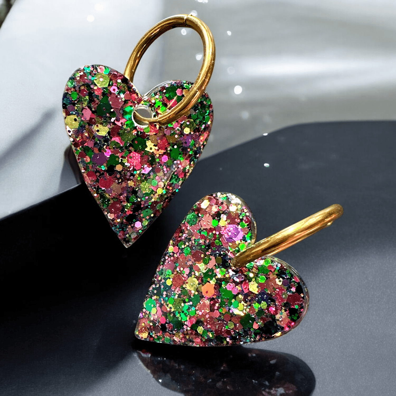 Boucles d'Oreilles maxi Coeur paillette Multicolore