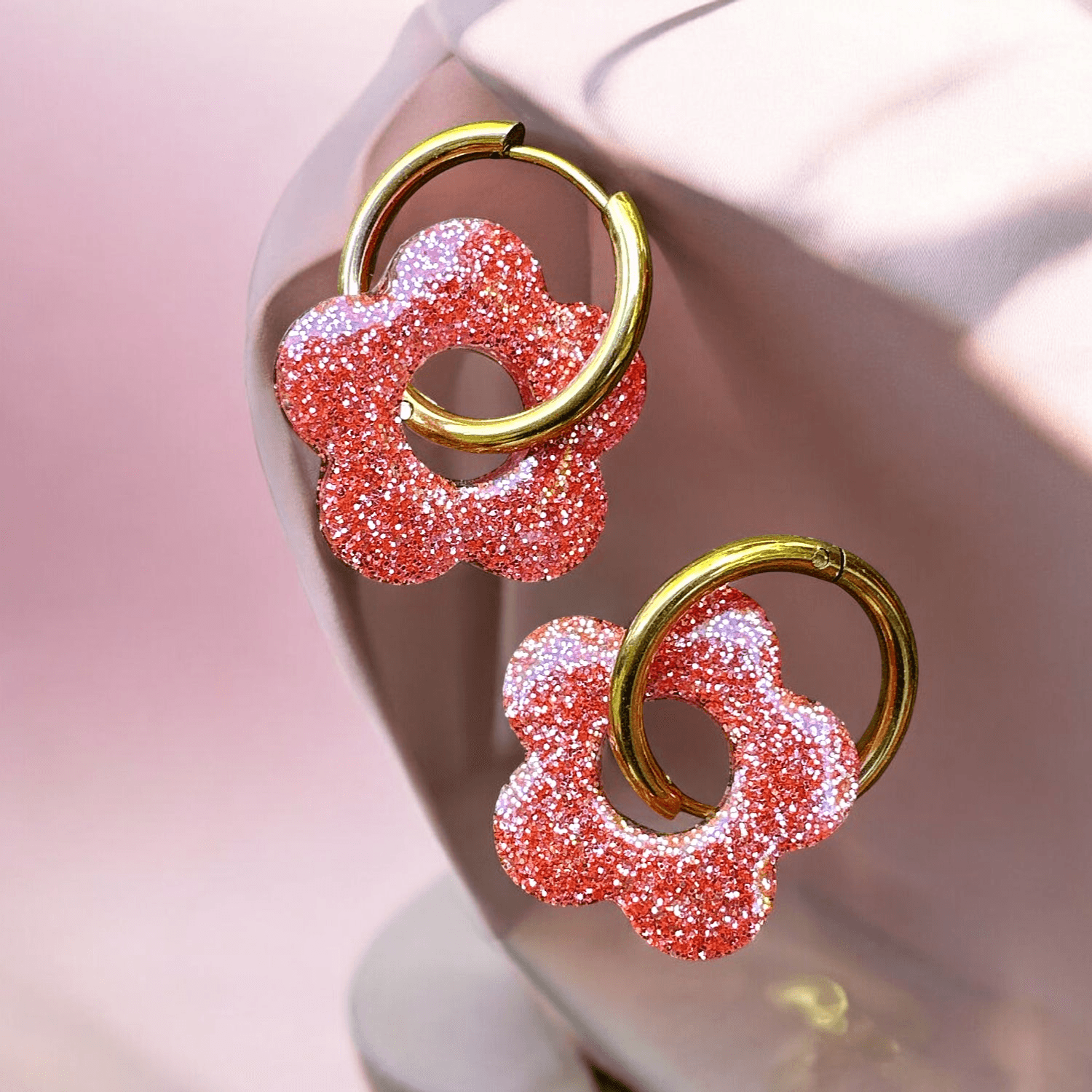 Boucles d'Oreilles Fleur paillette fine rose saumon