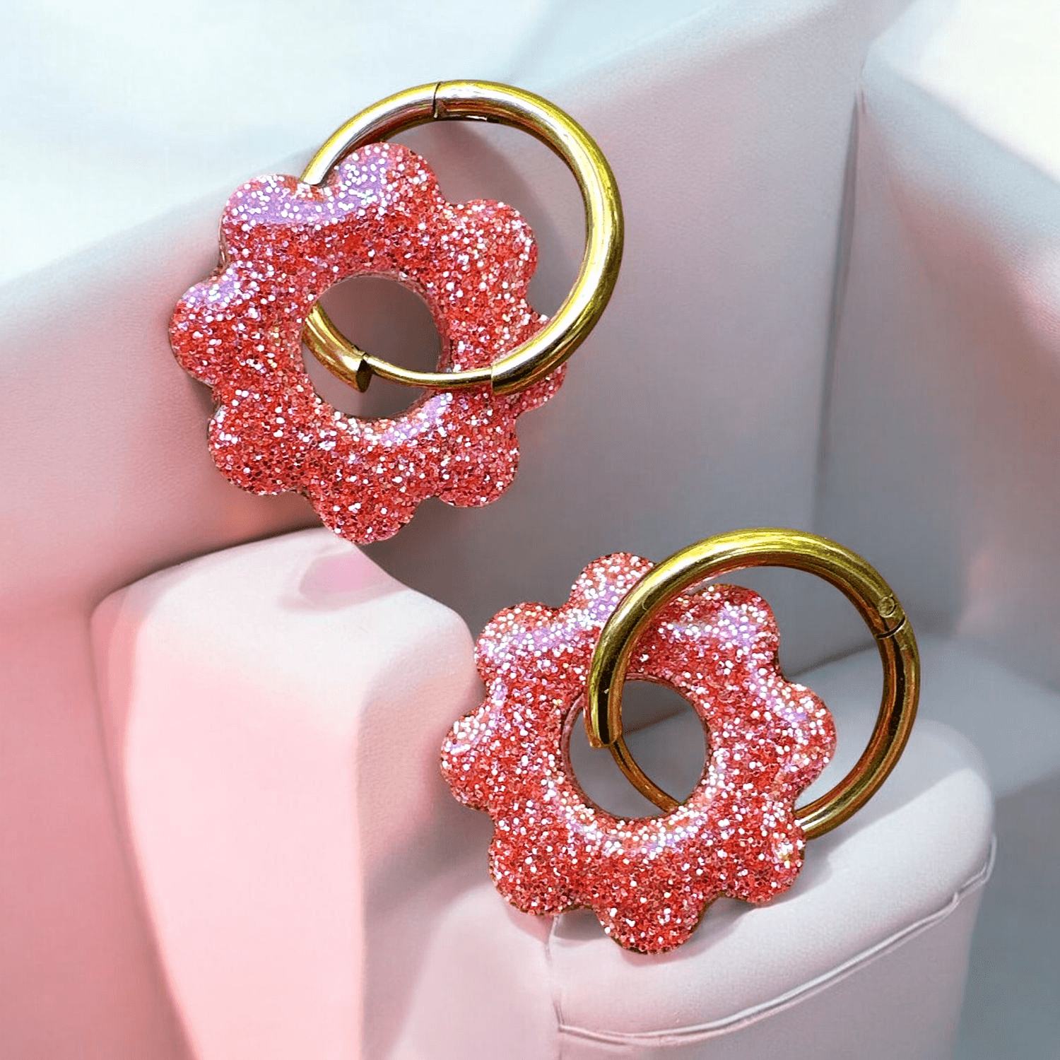 Boucles d’oreilles soleil paillette fine rose saumon