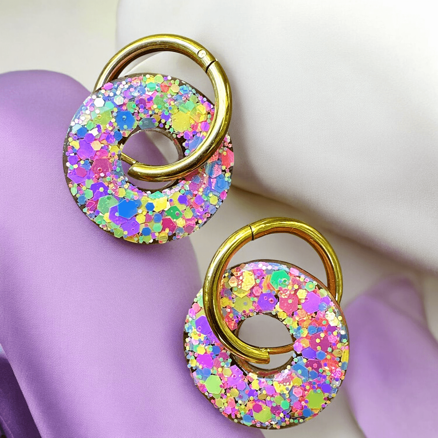 Boucles d'Oreilles cercle paillette multicolore girly