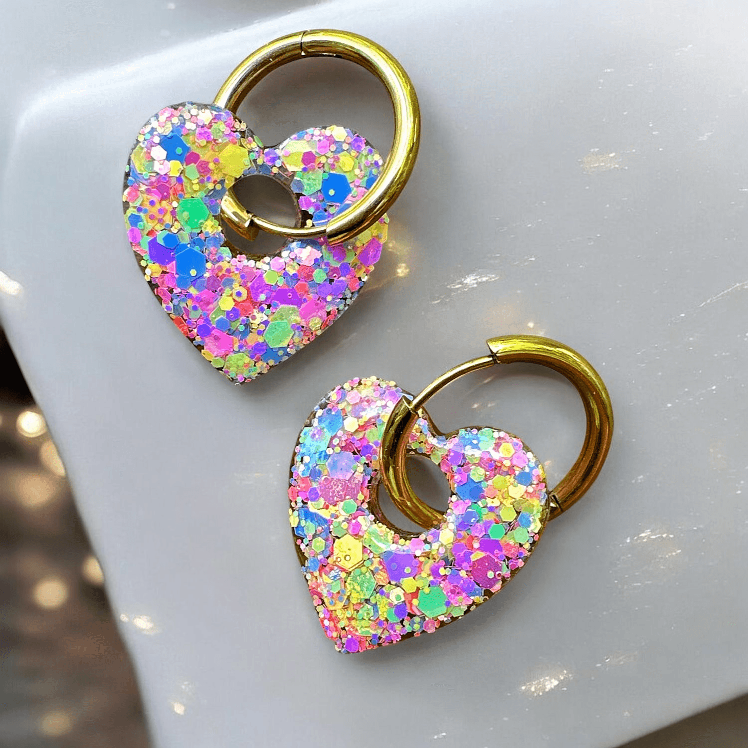 Boucles d'Oreilles Coeur Paillette multicolore girly