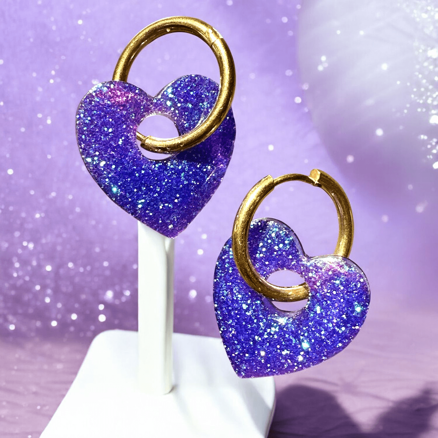 Boucles d'Oreilles Coeur Paillette fine violette