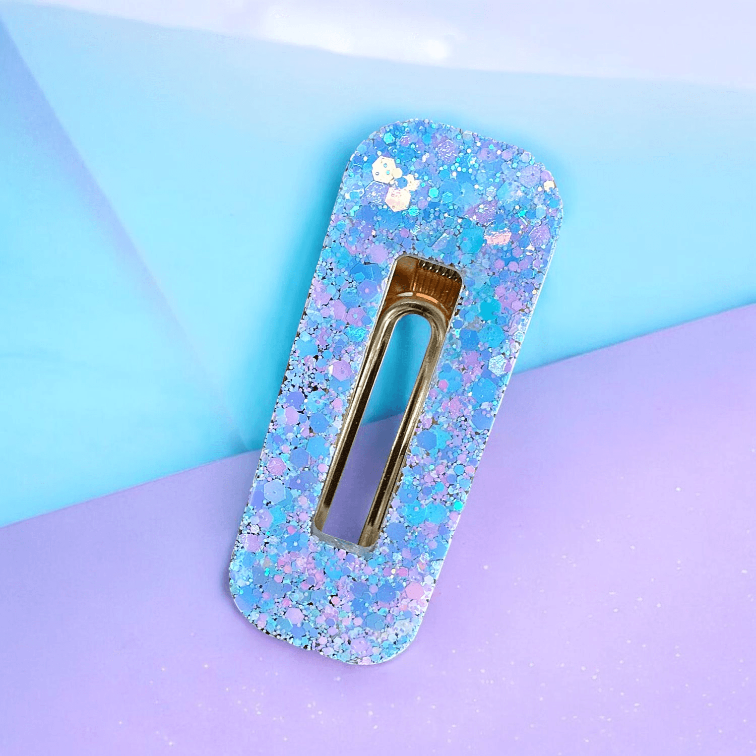Barrette rectangle bleu ciel multicolore