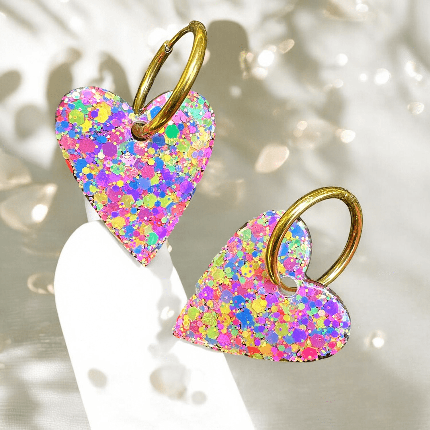 Boucles d'Oreilles maxi cœur paillette multicolore girly
