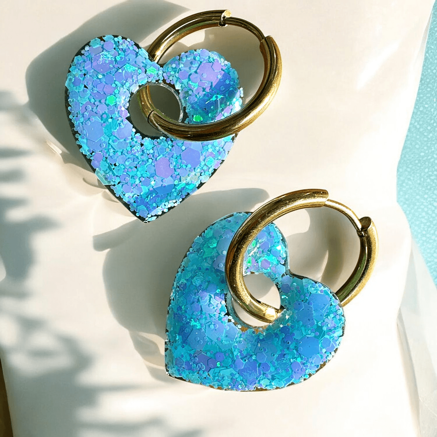 Boucles d'Oreilles Cœur paillette menthe glacial holographique