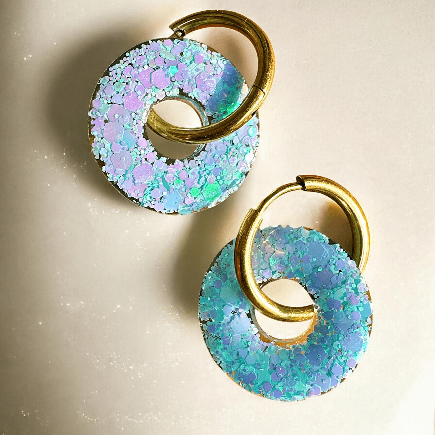 Boucles d'Oreilles cercle paillette menthe glacial holographique