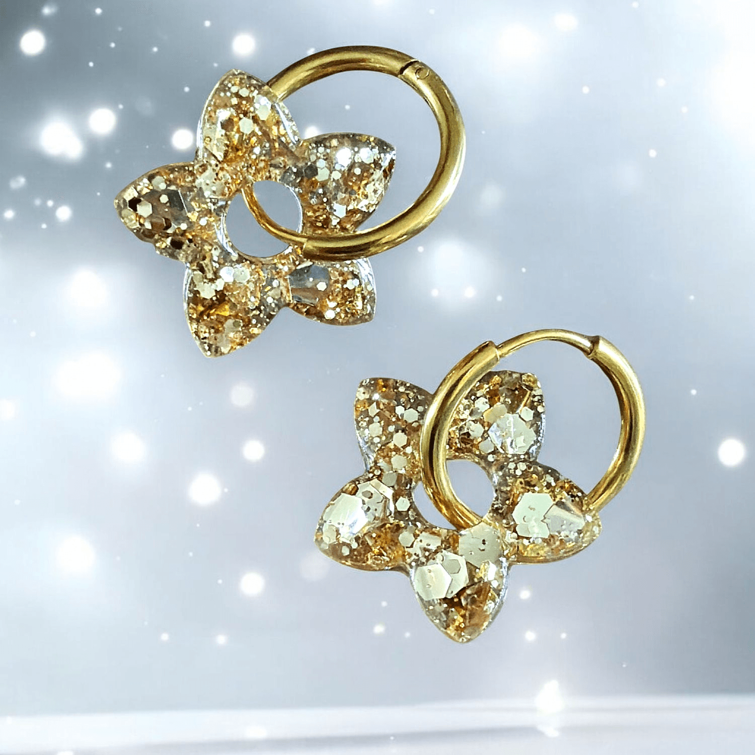 boucles d'oreilles fleur tiaré paillette or