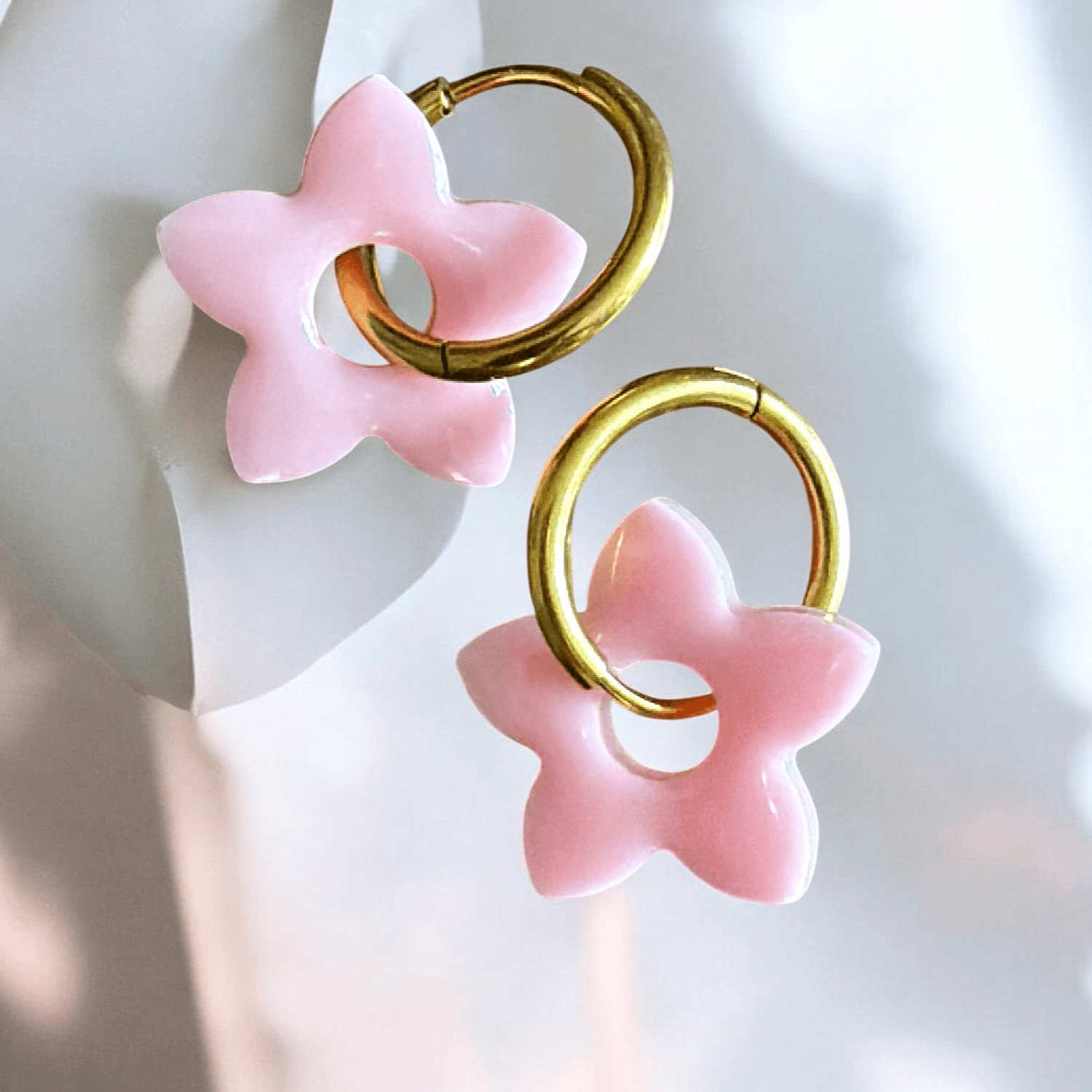 Boucles d'Oreilles Fleur tiaré couleur Rose