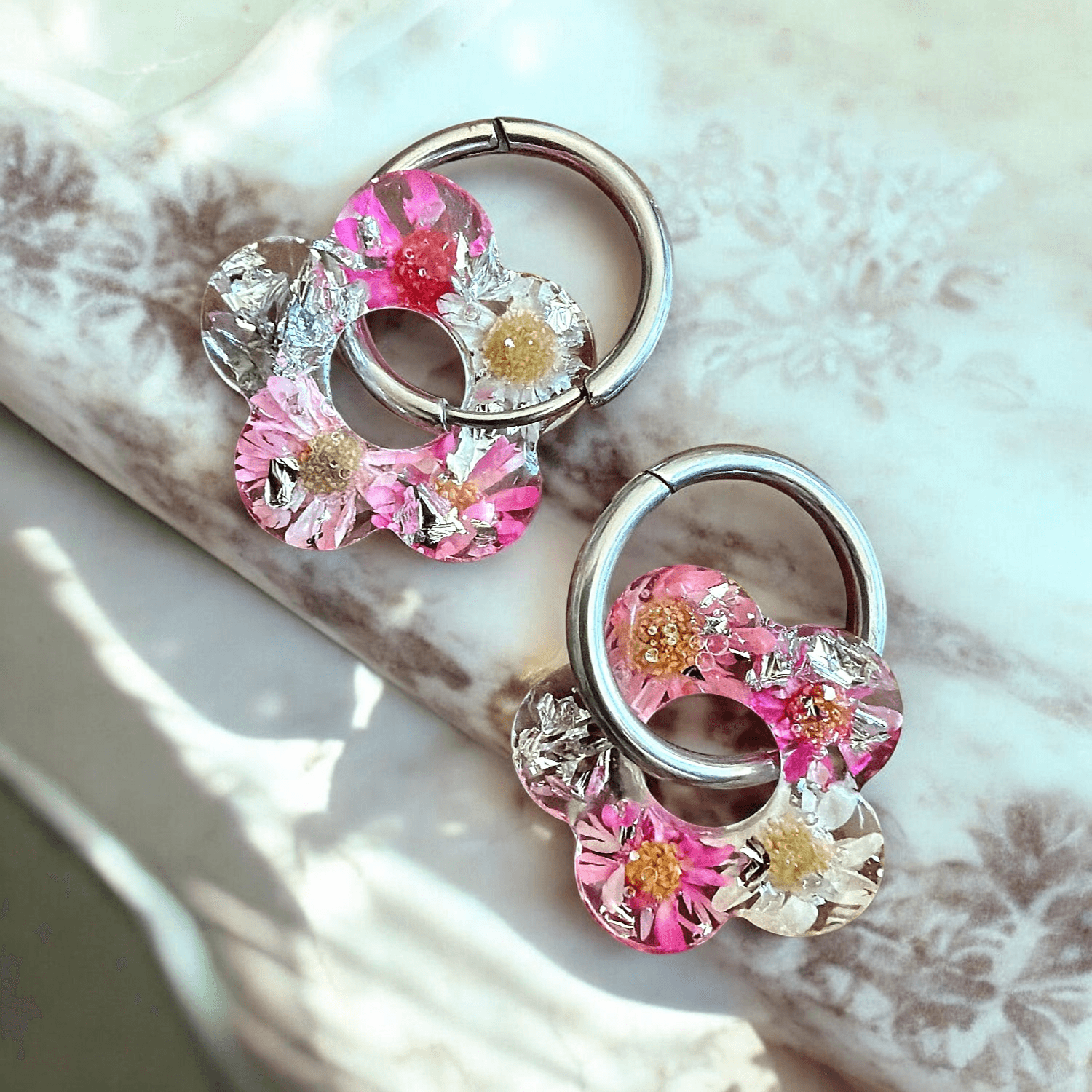 Boucles d'Oreilles Fleur florale argent Printanières