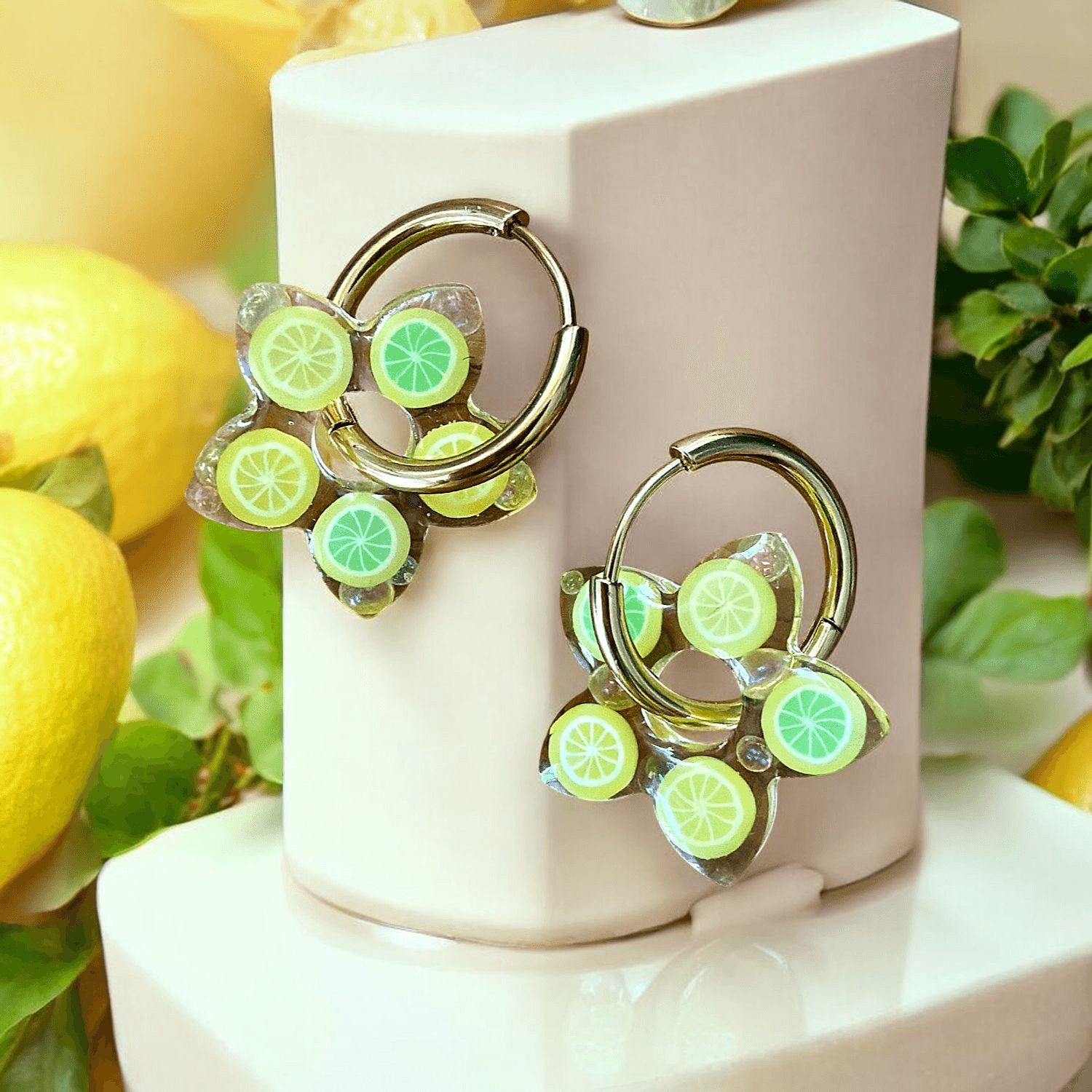 Boucles d'Oreilles fleur de tiaré Citron Effervescent