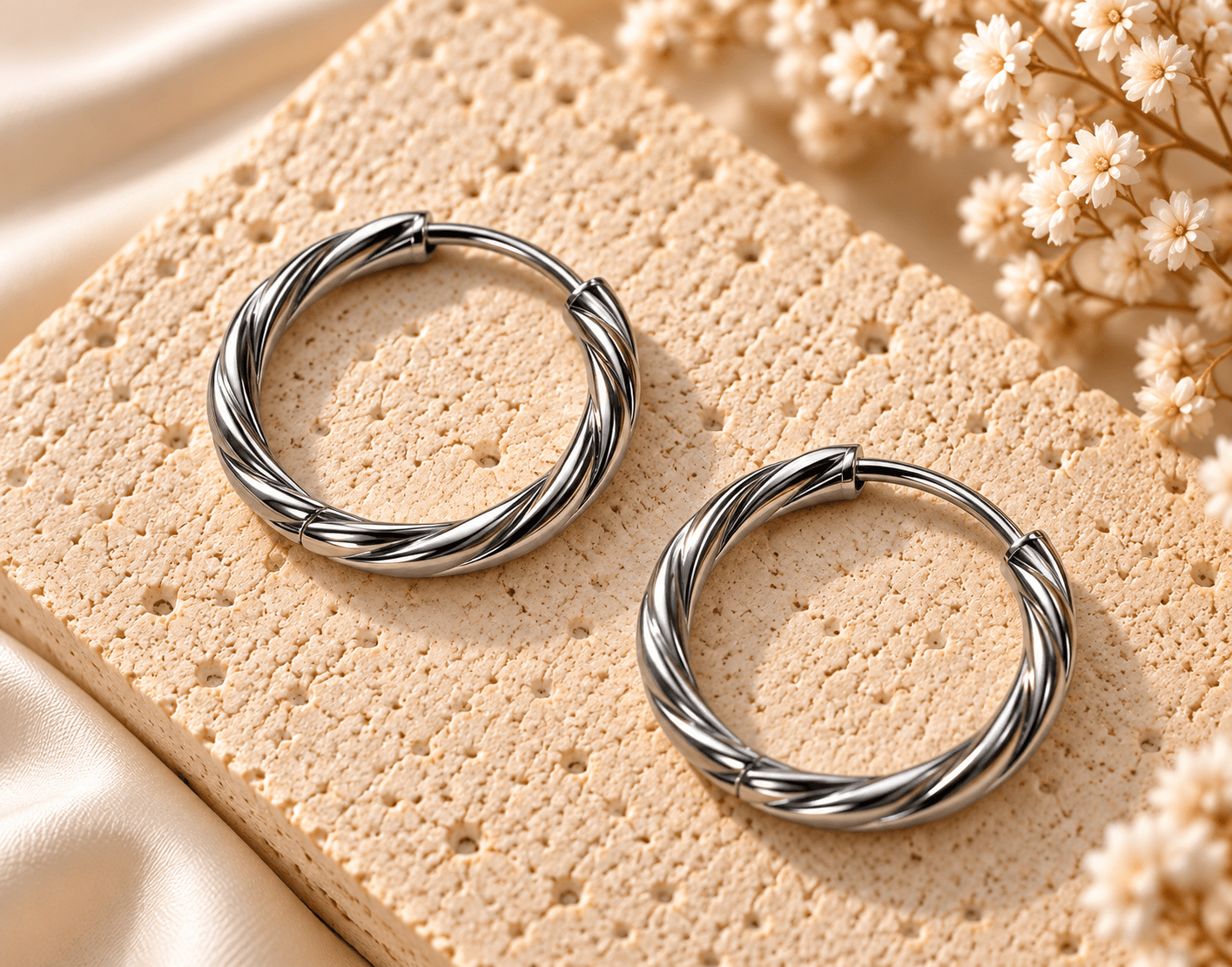 Créoles en acier inoxydable Argent tressé 19 ou 21 mm