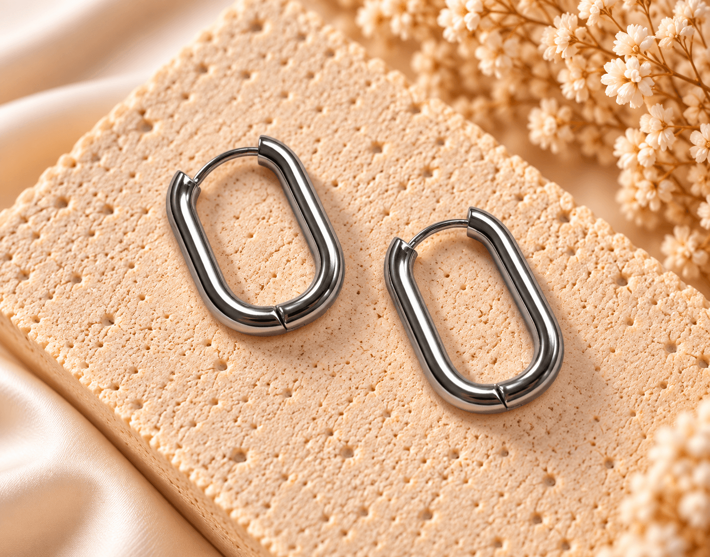 créoles ovale ARGENT en acier inoxydable 20mm
