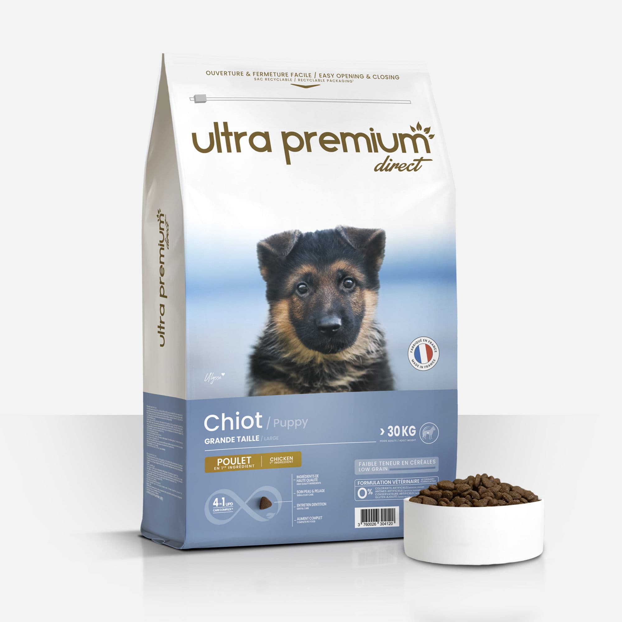Croquettes pour Chiot de Grande Taille - au Poulet - Fabriqué en France - Ultra Premium Direct