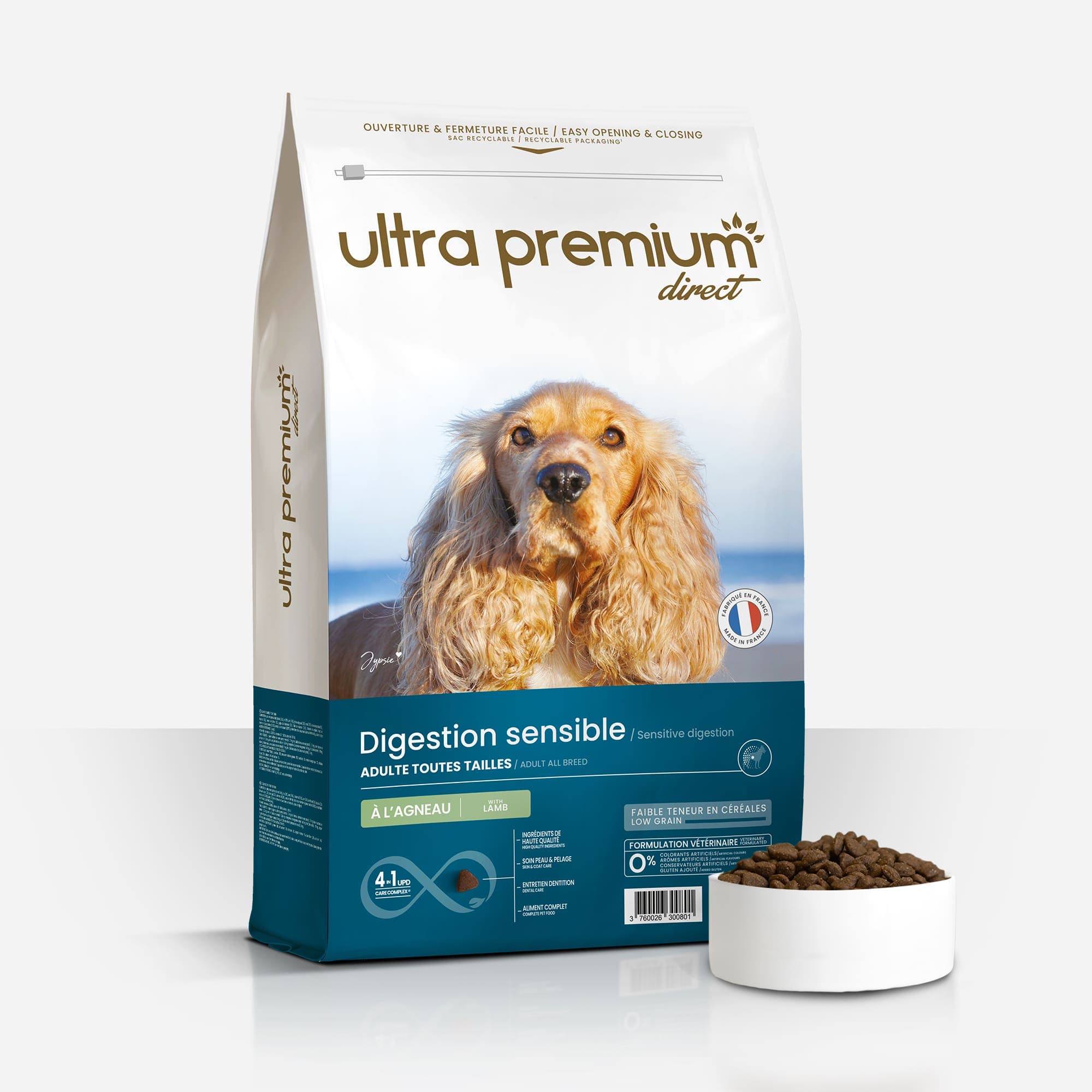 Croquettes Chien Digestion Sensible - Fabriqué en France - Sac de 12kg - Ultra Premium Direct