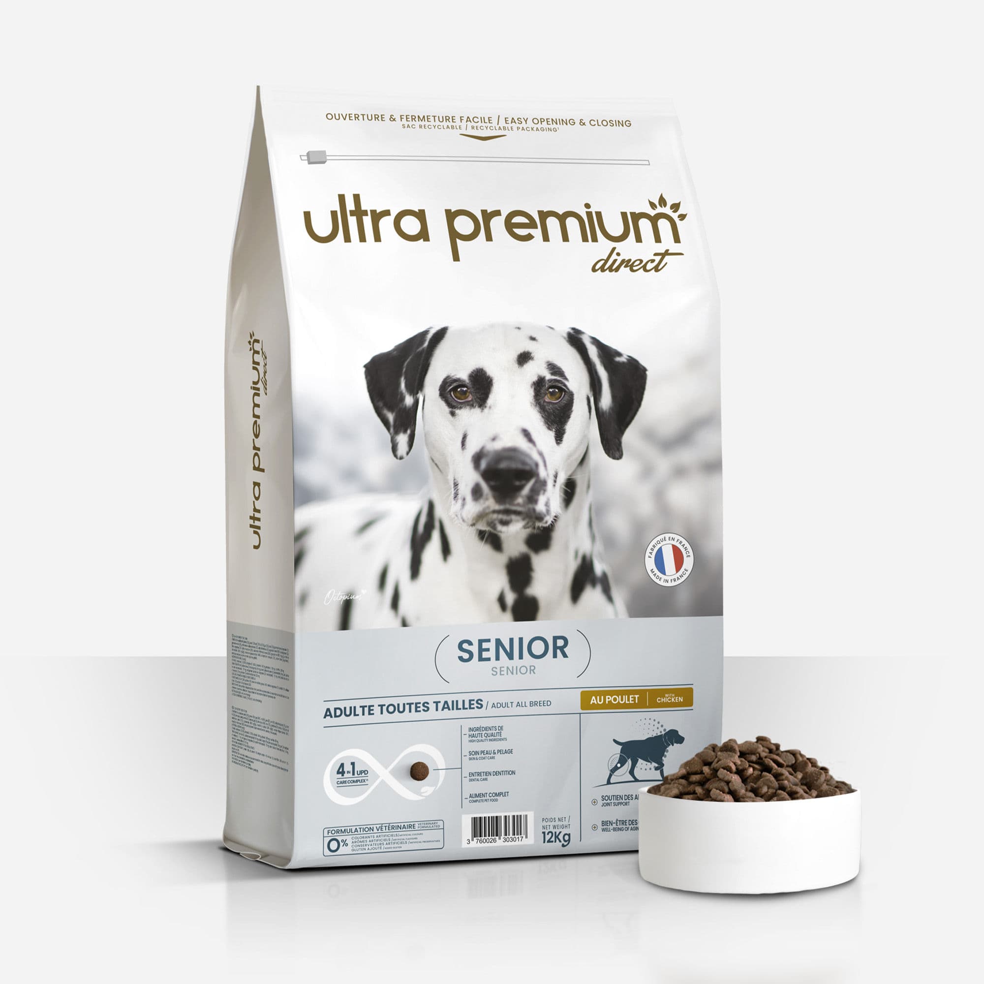 Croquettes pour Chien Senior - Articulation (Chondroïtine et Glucosamine) - sac de 12kg - Fabriquées en France