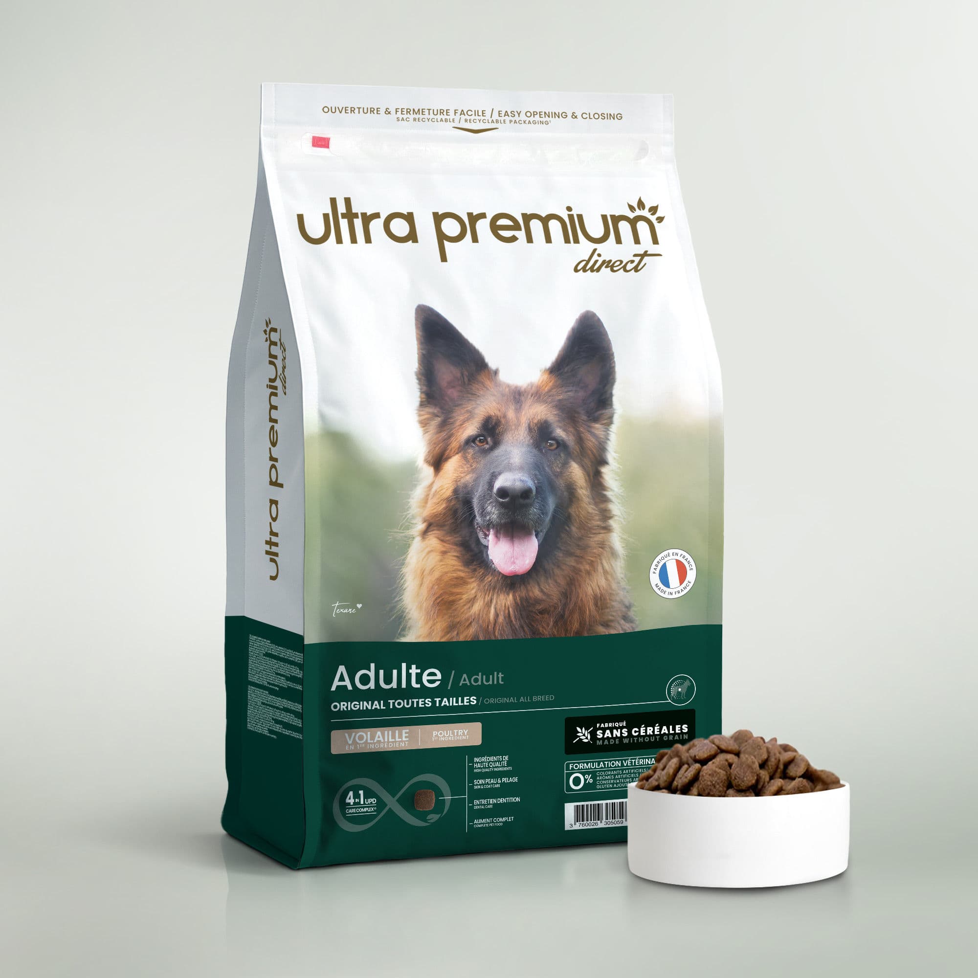 Croquettes Chien riche en Protéine - Poulet - 12kg - Fabriqué en France Sans Céréales  - Ultra Premium Direct