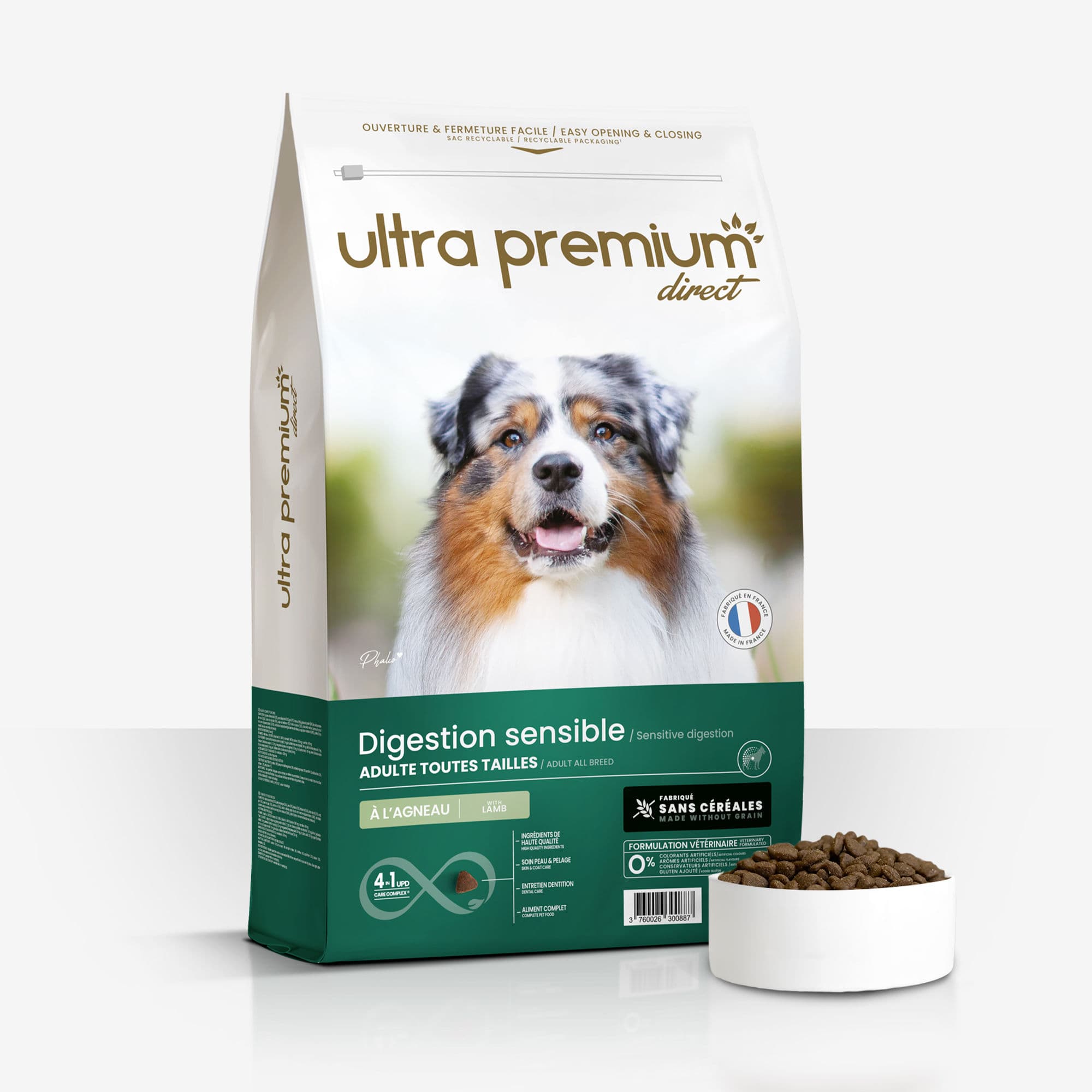 12kg - Croquettes Chien Sans Céréales - Digestion Sensible - à l'Agneau - Fabriqué en France - Ultra Premium Direct