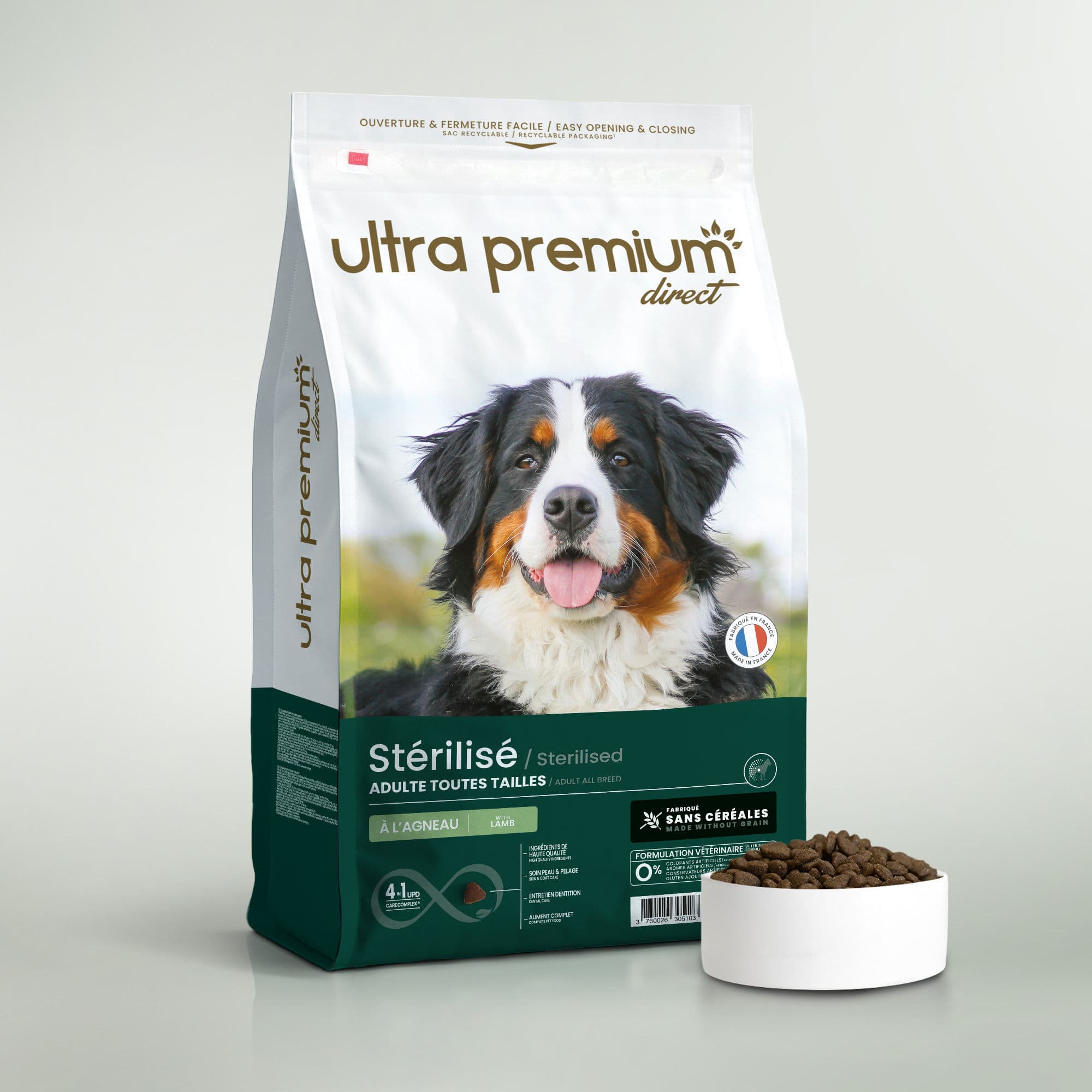 Croquettes Light Chien Stérilisé - Agneau - 12kg - Fabriqué en France Sans Céréales - Ultra Premium Direct