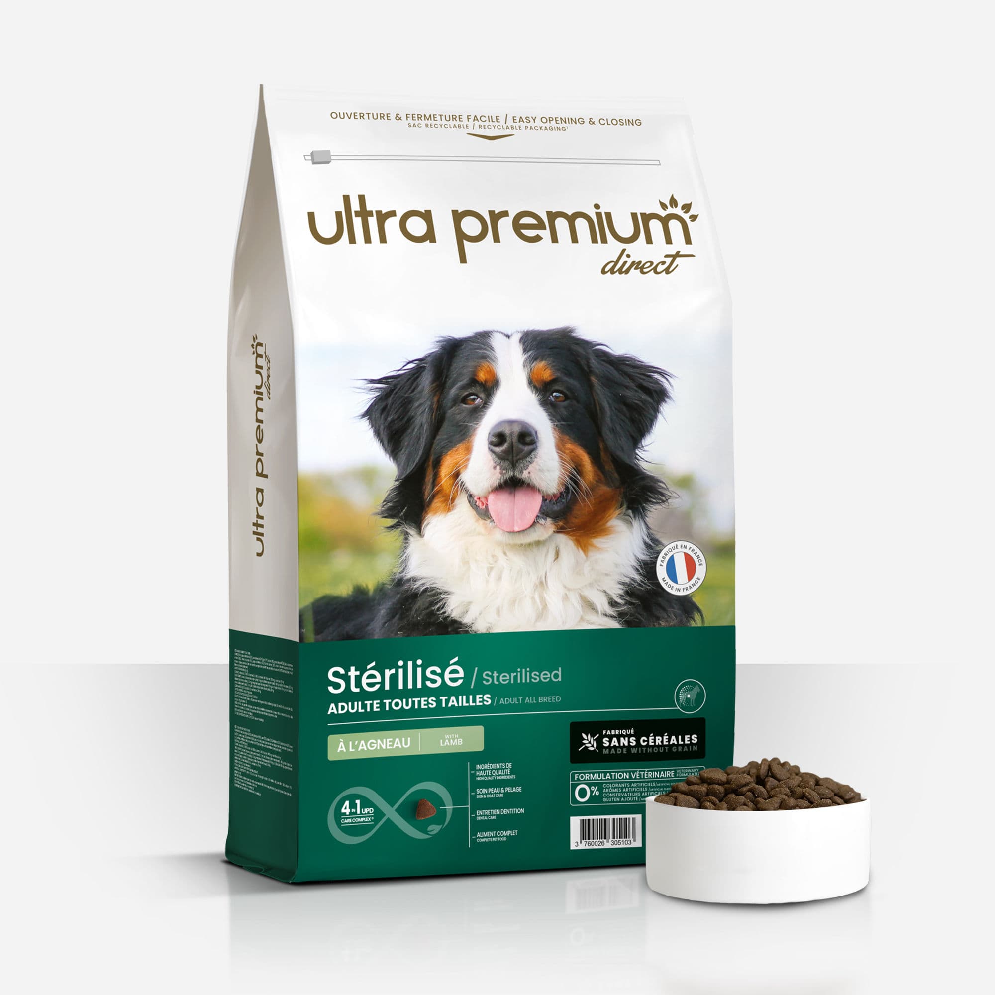 Croquettes chien stérilisé - Sans Céréales - Agneau - Fabriqué en France - Ultra Premium Direct