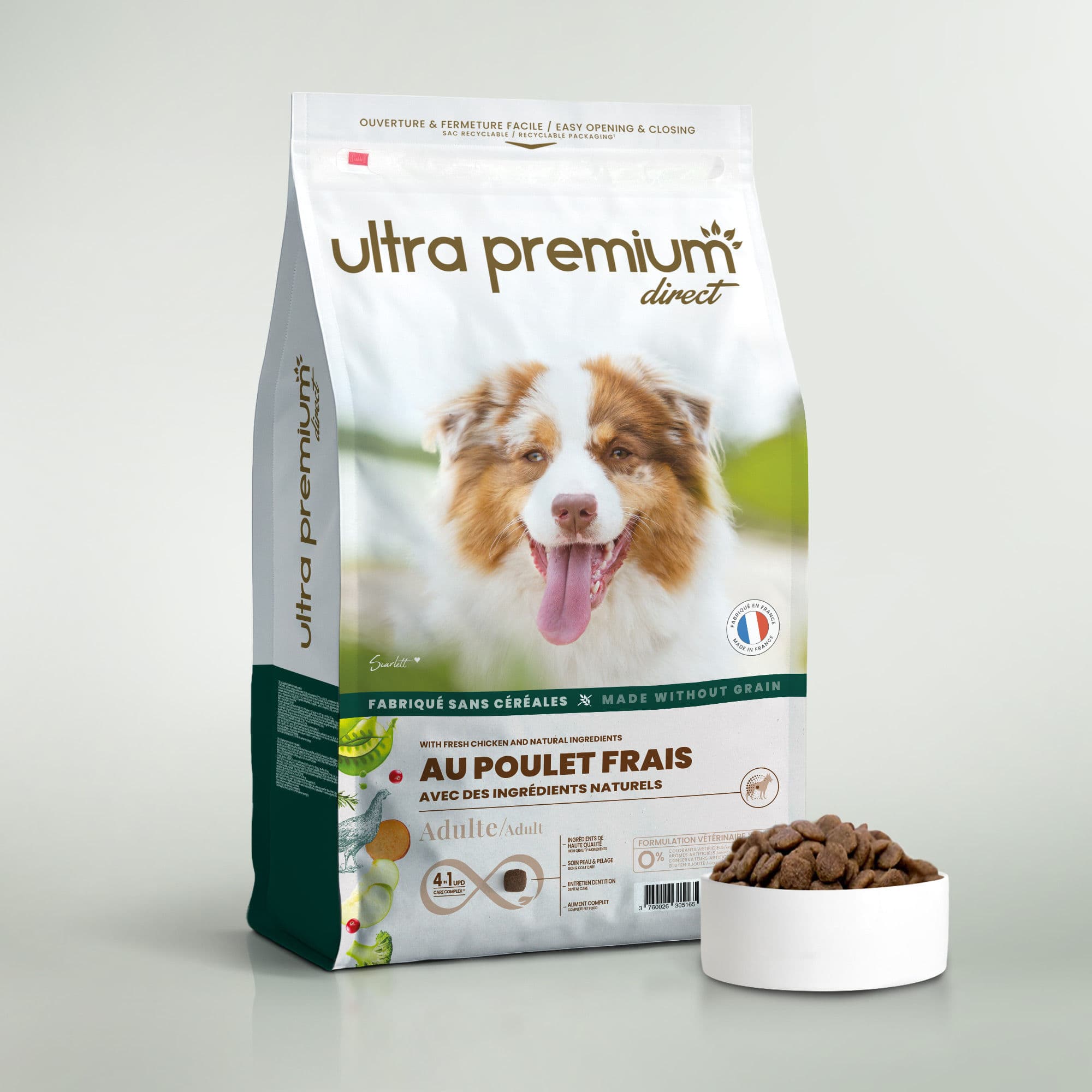 Croquettes Chien - Poulet Frais - 12kg - Fabriqué en France Sans Céréales - Ultra Premium Direct