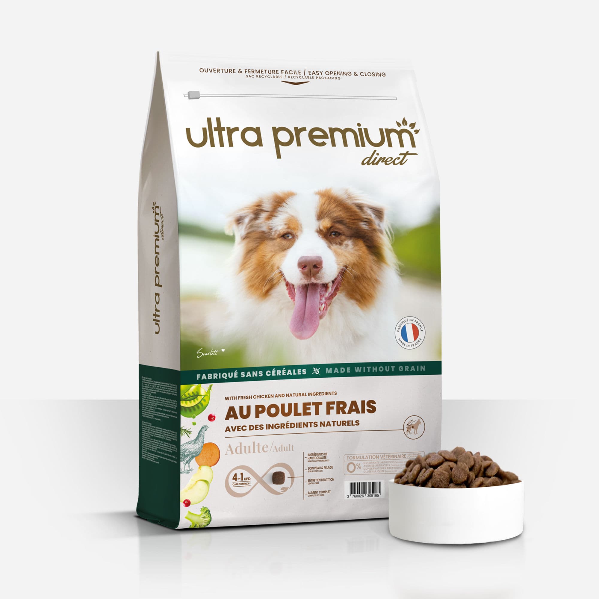 Croquettes Sans Céréales au Poulet frais pour chien adulte toutes tailles - sac de 12kg - Fabriqué en France - Ultra Premium Direct