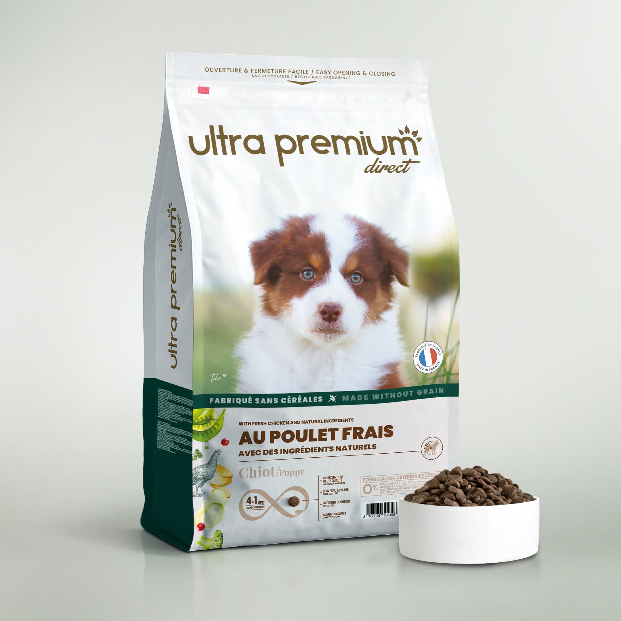 Croquettes Chiot - Poulet Frais - 4kg - Fabriqué en France Sans Céréales - Ultra Premium Direct