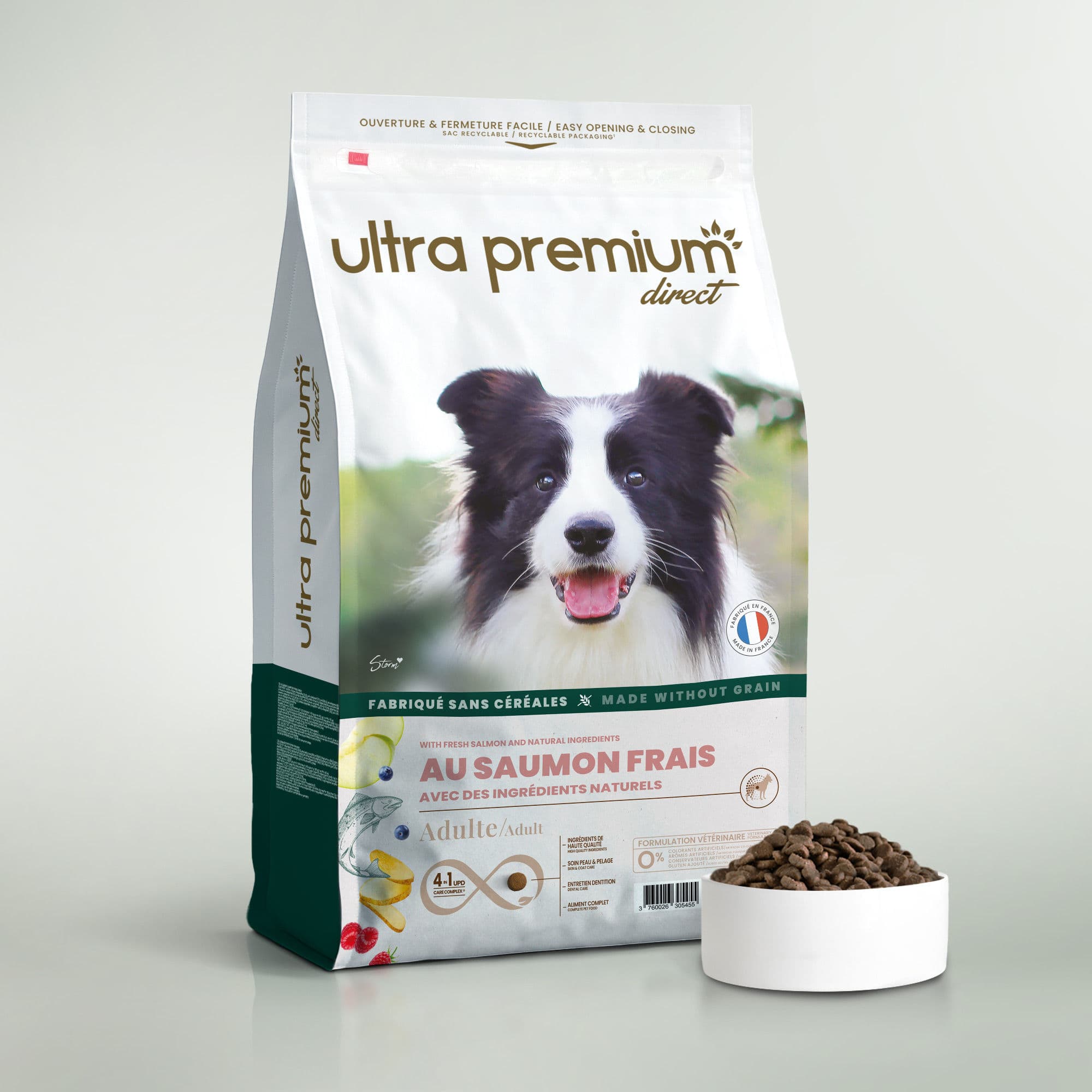 Croquettes Chien - Saumon frais - 12kg - Fabriqué en France Sans Céréales - Ultra Premium Direct