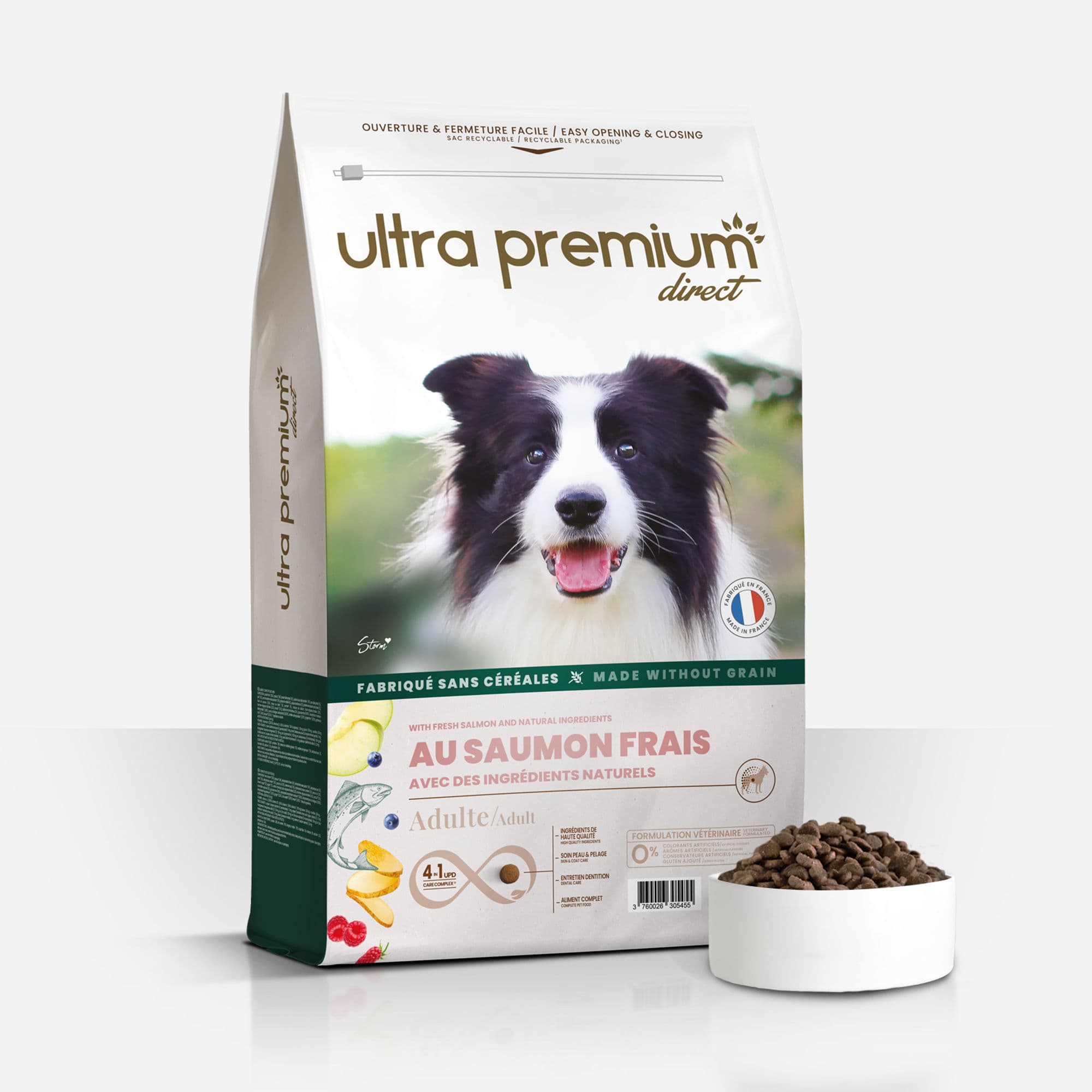 Croquettes au Saumon frais pour chien adulte toutes tailles - sac de 12kg - Fabriqué en France Sans Céréales - Ultra Premium Direct