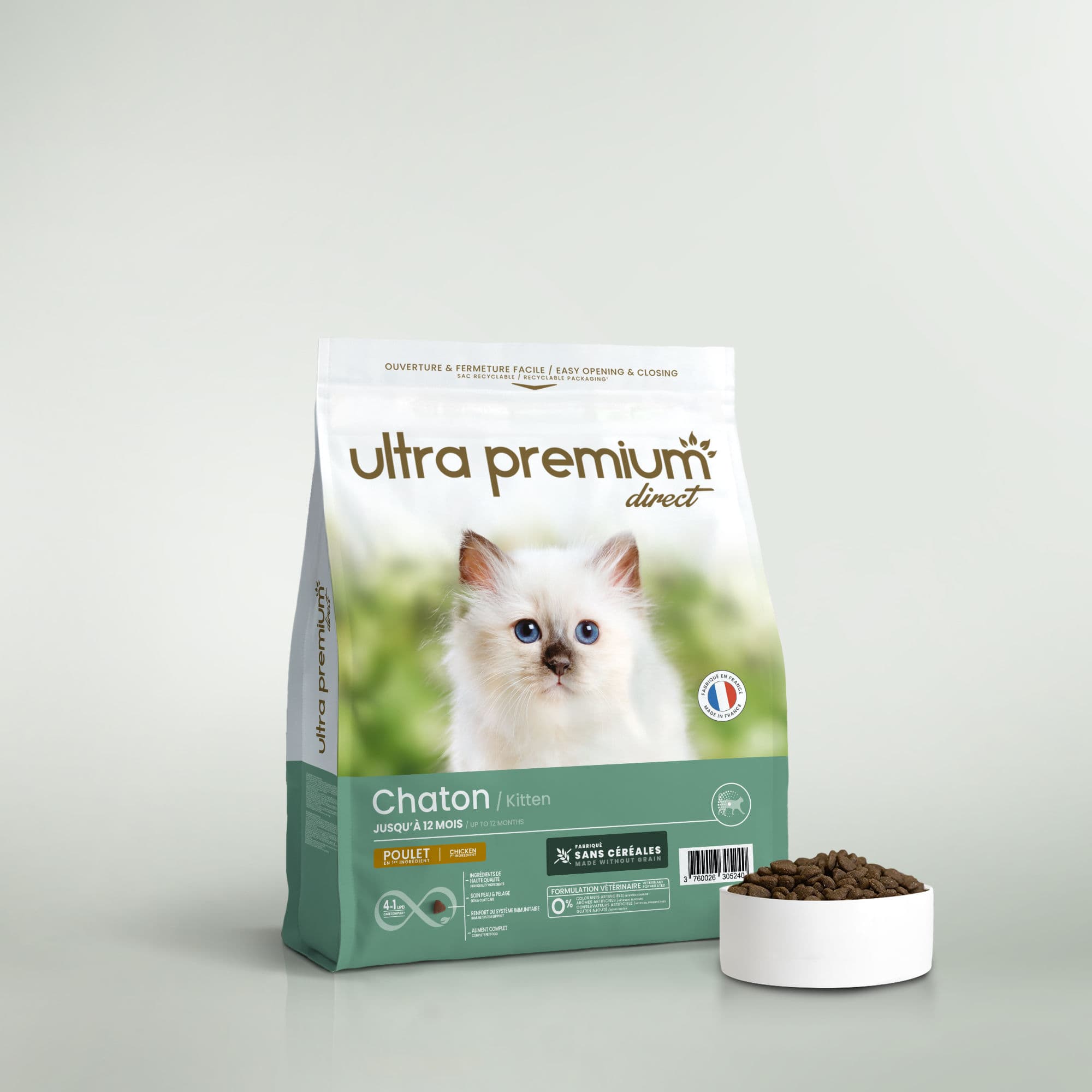 Croquettes Chaton - Poulet - 3kg - Fabriqué en France Sans Céréales - Ultra Premium Direct