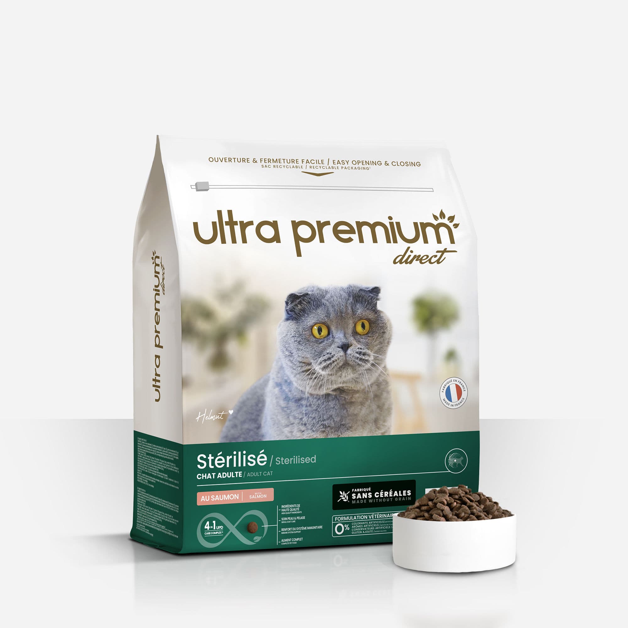 Croquettes Chat Light Stérilisé - Saumon - Sans Céréales - Fabriqué en France - Ultra Premium Direct