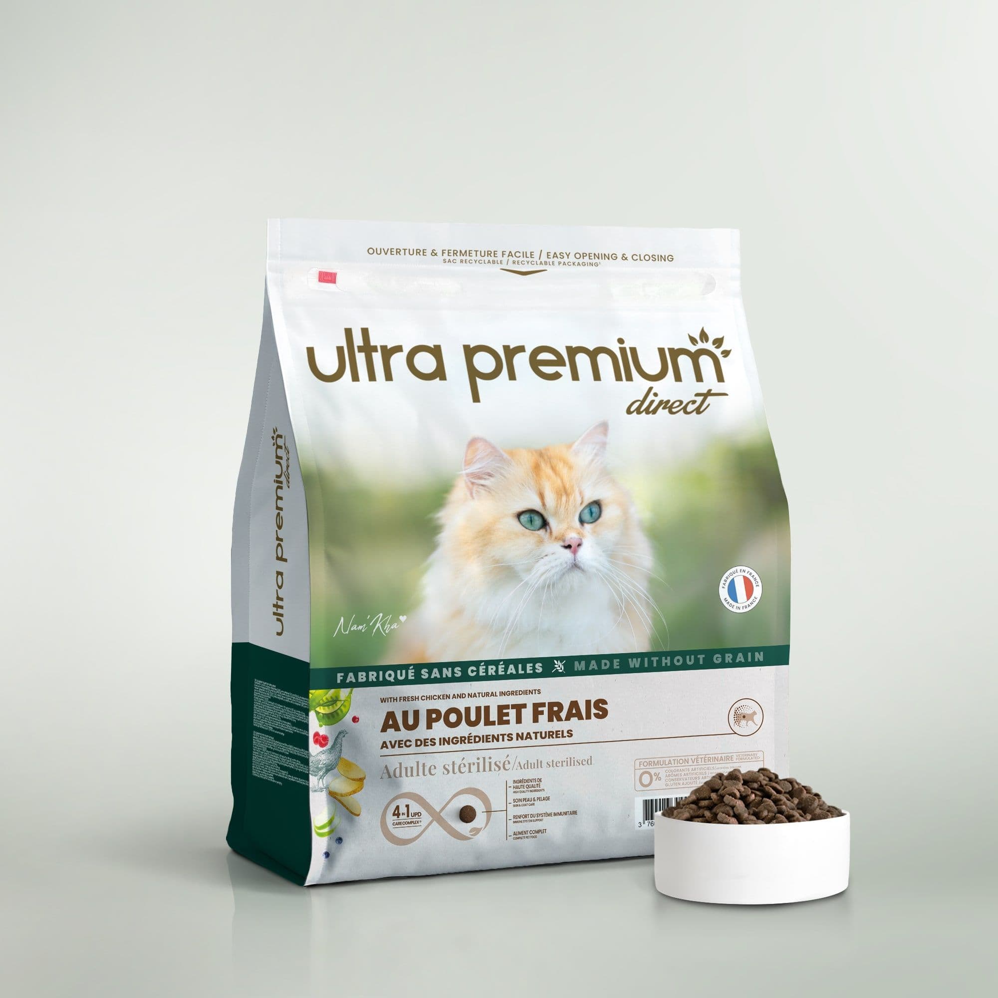 Croquettes Chat Stérilisé - Poulet frais - 7kg - Fabriqué en France Sans Céréales - Ultra Premium Direct