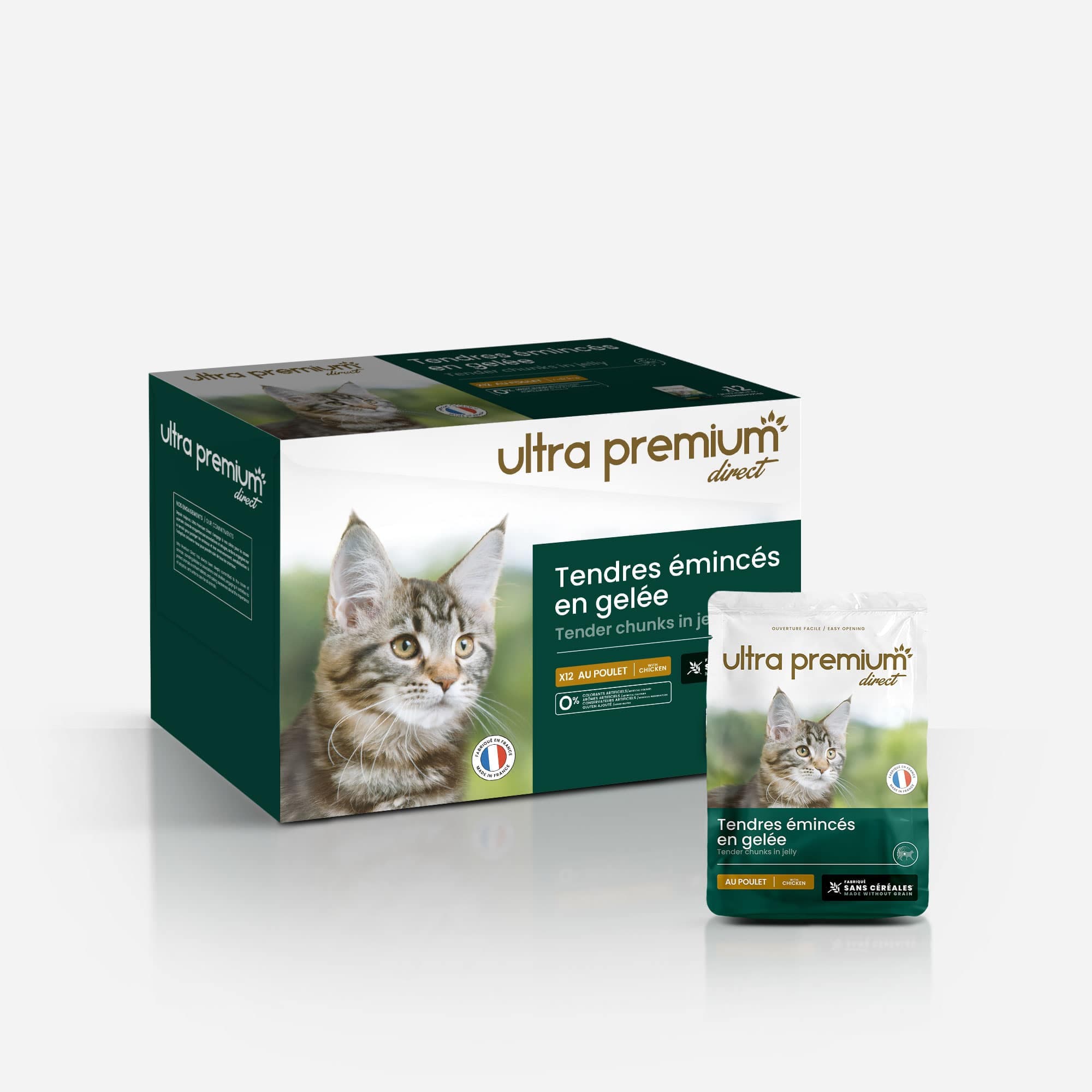 Sachets Fraîcheur Chaton / Chat adulte Sans Céréales - Tendres émincés en gelée riches en poulet 