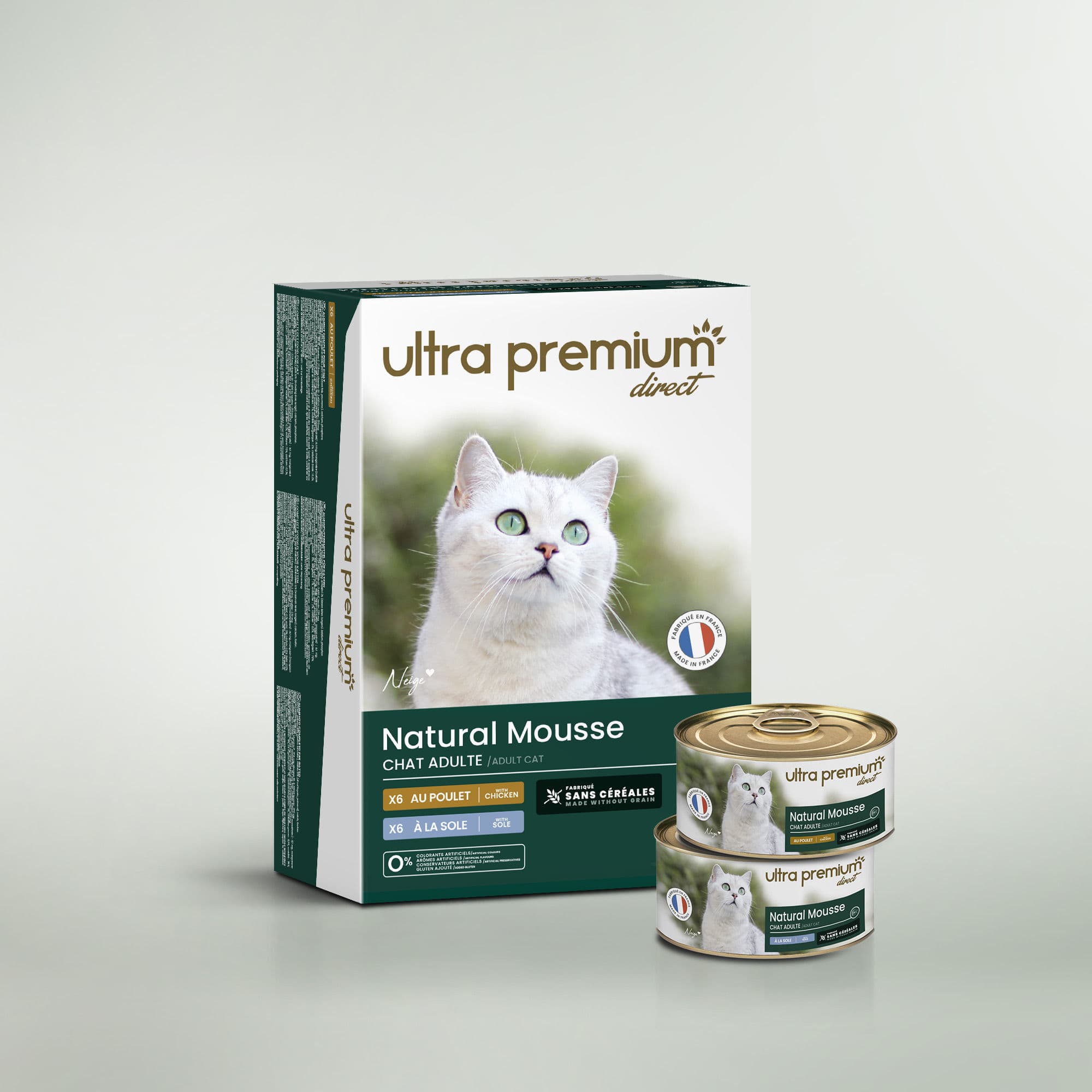 Lot de Mousse Chat - Sole / Poulet - 3x(12x85g) Fabriqué en France Sans Céréales - Ultra Premium Direct