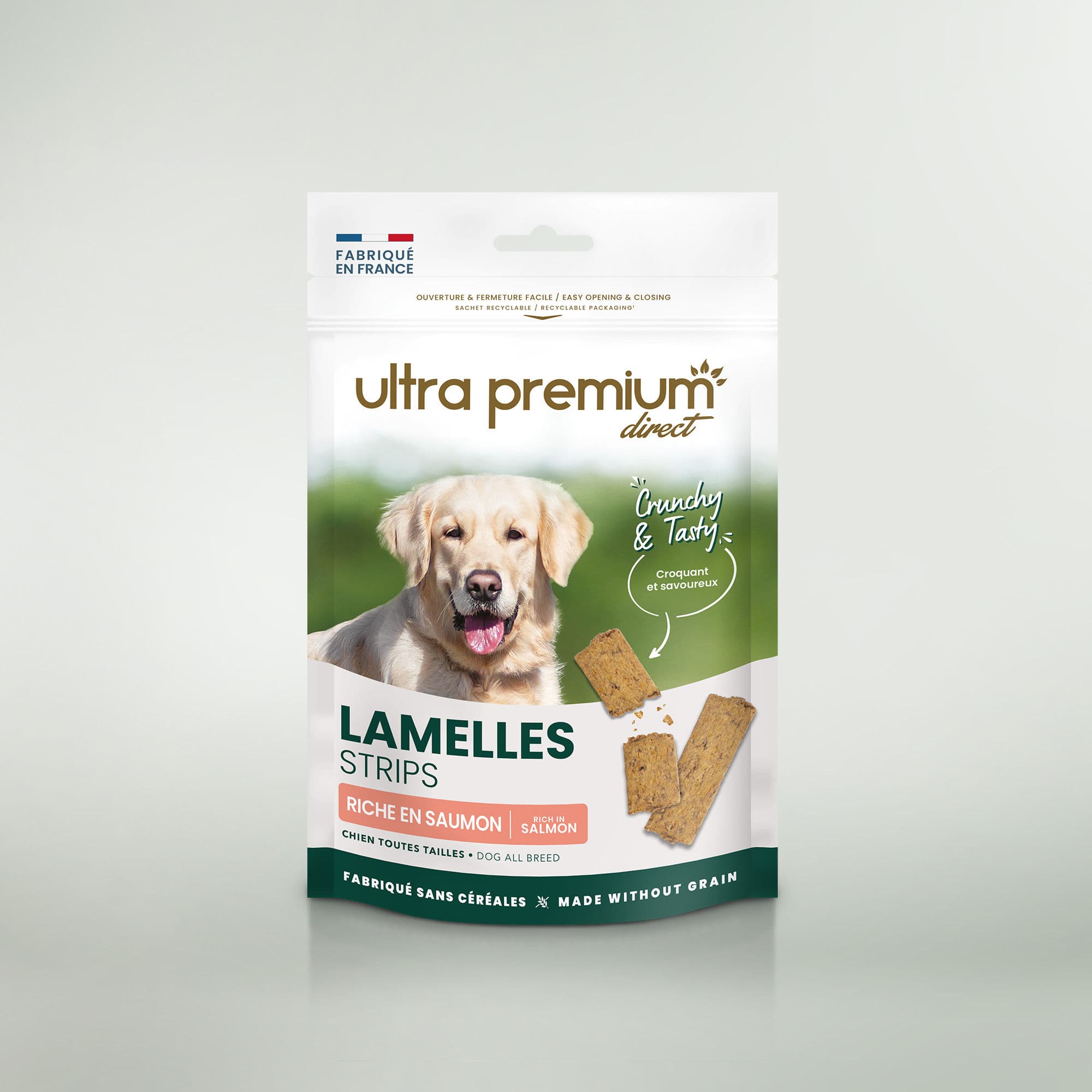 Friandises chien - Lamelles au Saumon - 80g - Fabriqué en France Sans Céréales - Ultra Premium Direct