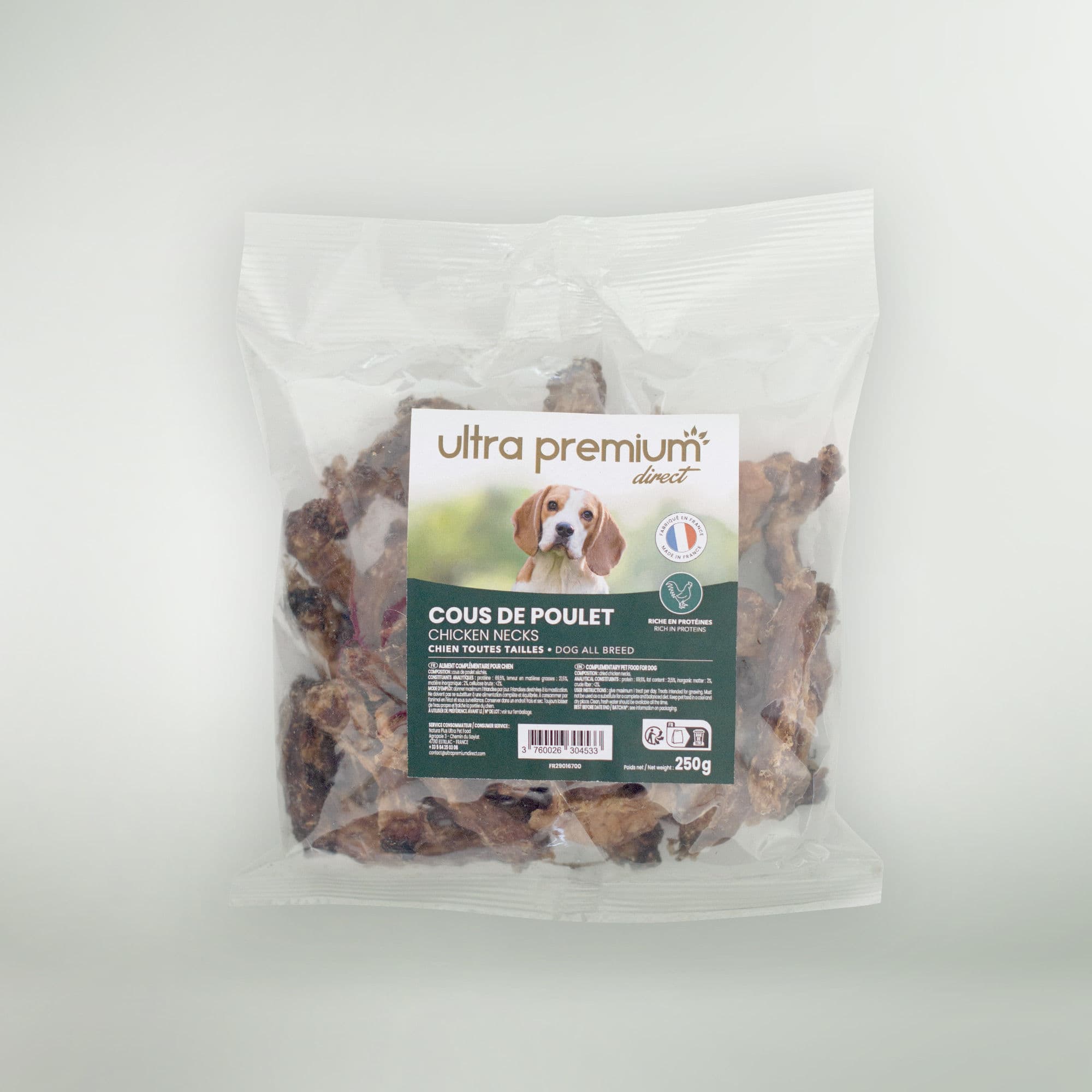 Lot de Cous de poulet - Friandises chien - 100% d'origine naturelle - 3 x 250g - Fabriqué en France - Ultra Premium Direct