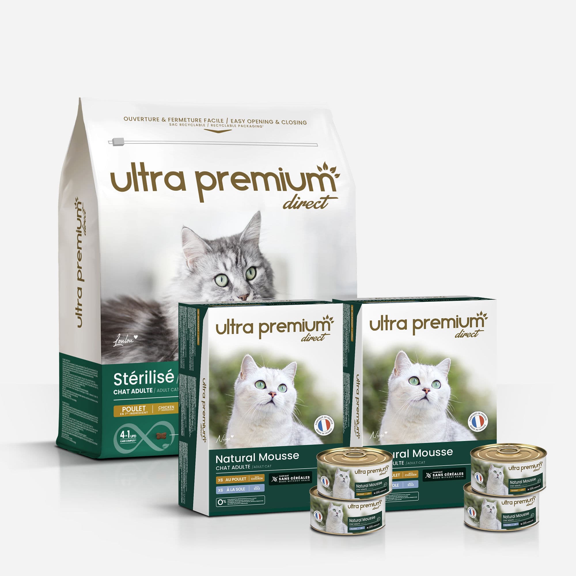 Pack bi-nutrition pour chat : 7 kg croquettes chat stérilisé + 72 boîtes de mousse 