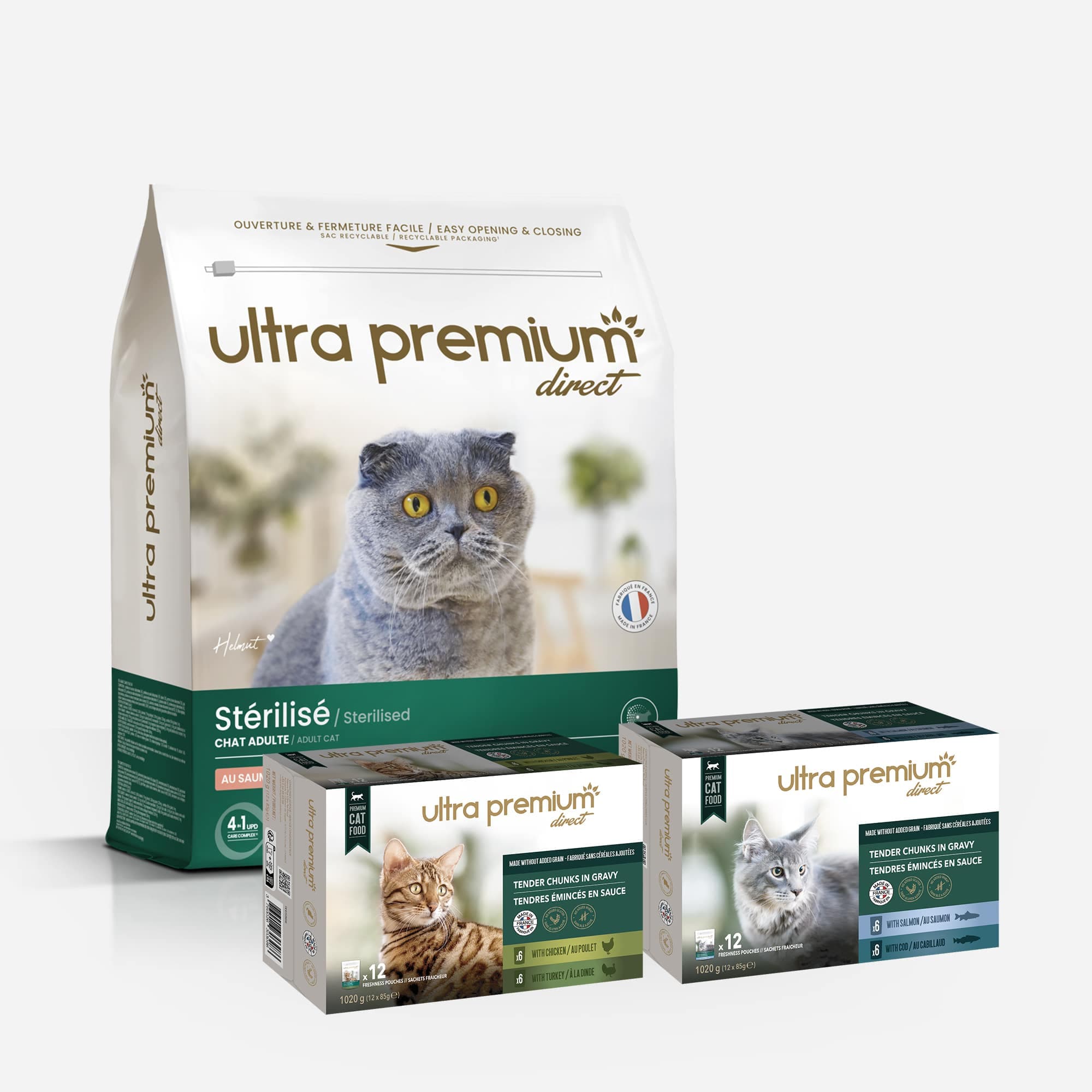 Pack bi-nutrition : 7 kg croquettes saumon - pour chat stérilisé + 96 sachets fraîcheur 