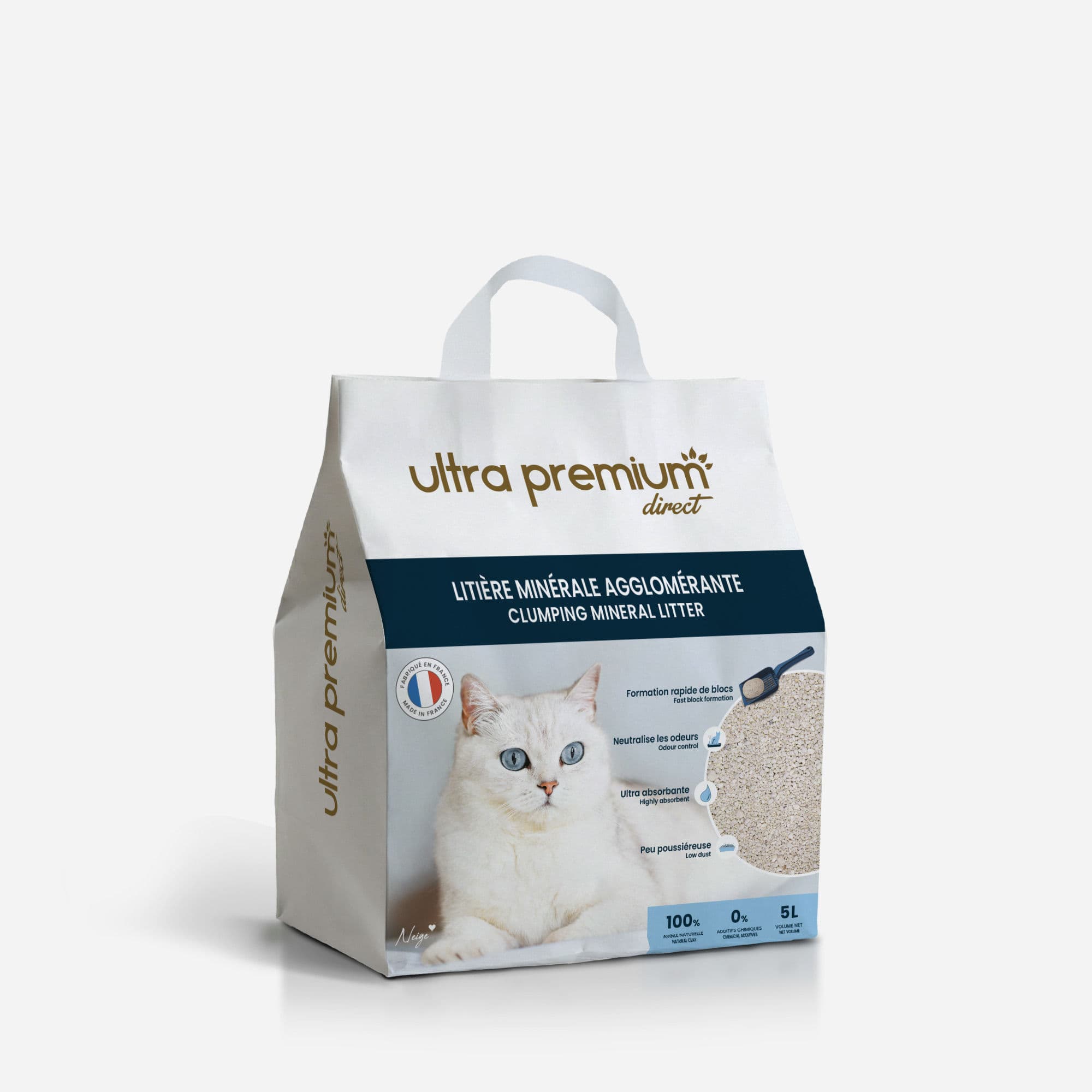 Lot de Litière minérale agglomérante - 100% argile naturelle - 2x5L - Fabriqué en France - Ultra Premium Direct
